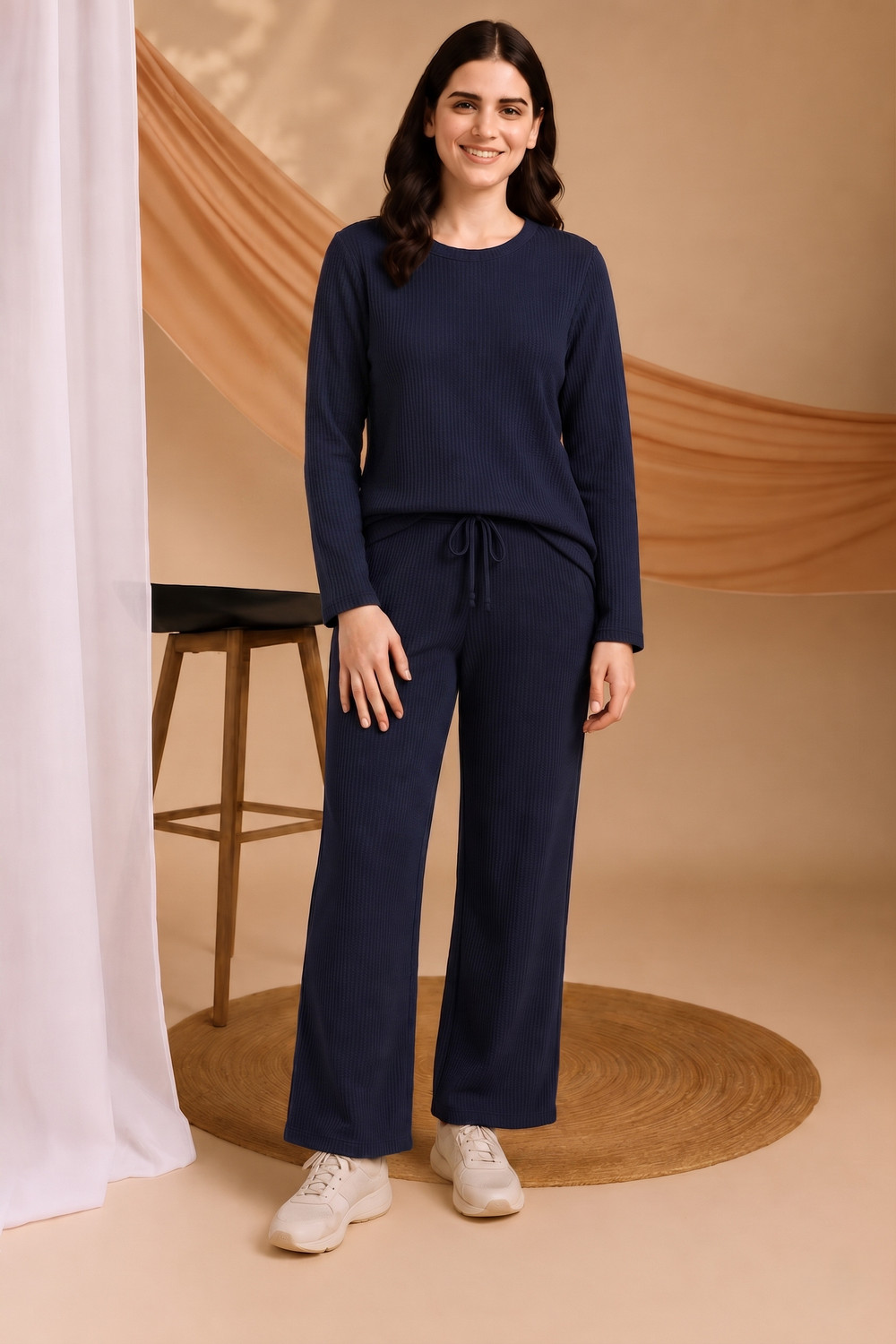 Image of Try This Women Night Suit Set Blue Self Design