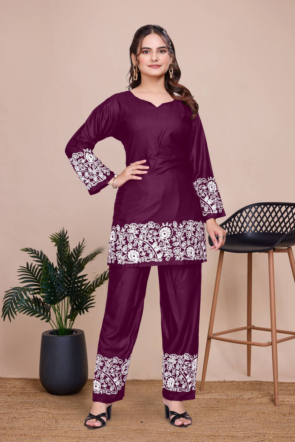 KHODIYAR Lace Work Tunic Pant Co-ords Set - Image 5