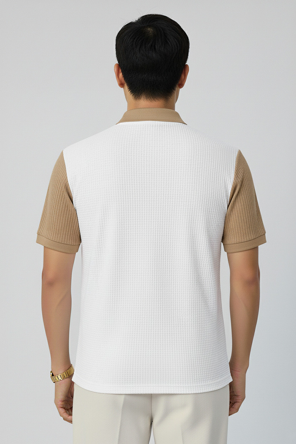 Image of Try This Colorblock Men Polo Neck Brown, White T-Shirt
