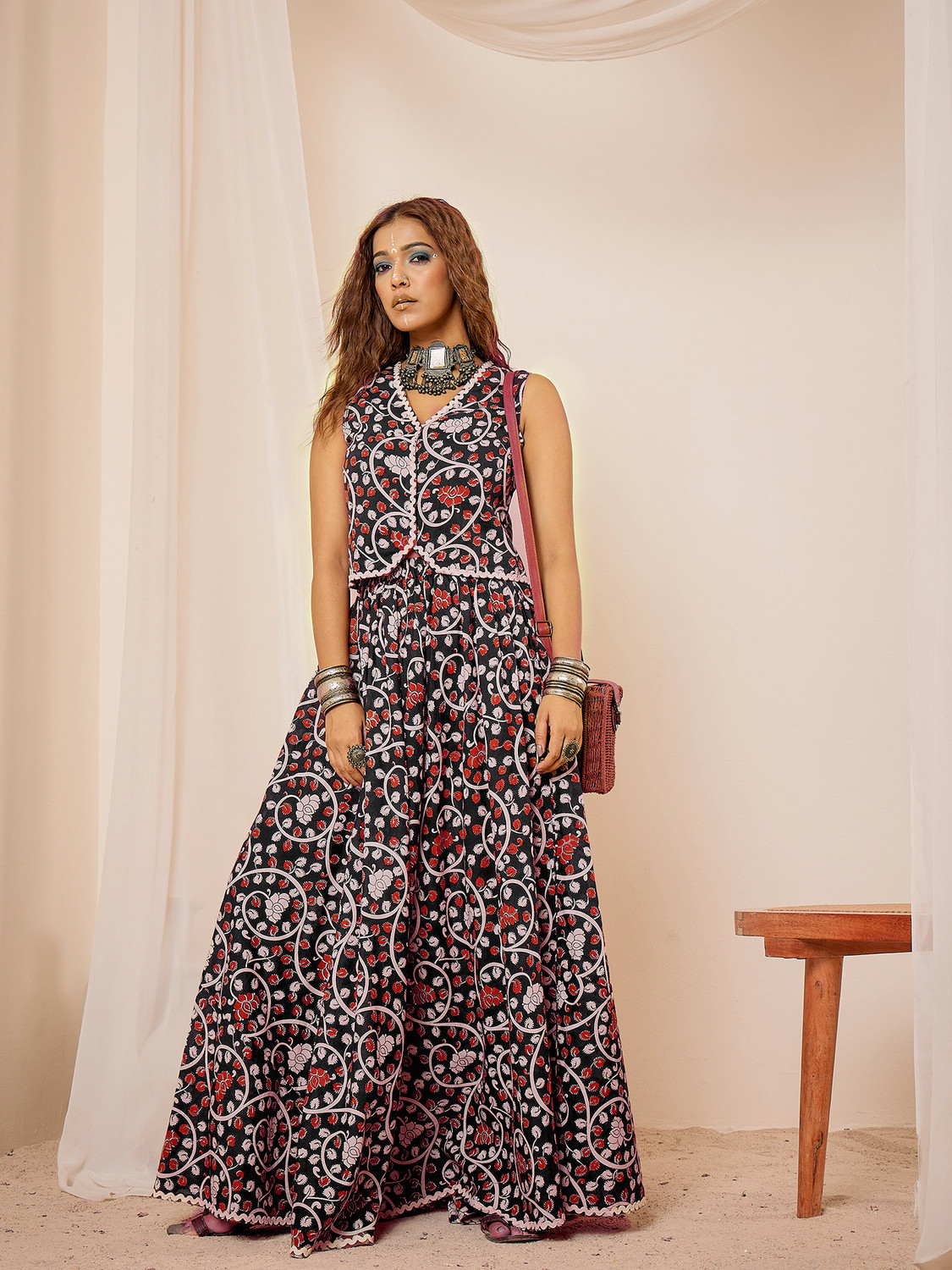 Image of WineRed Top Skirt Co-ords Set