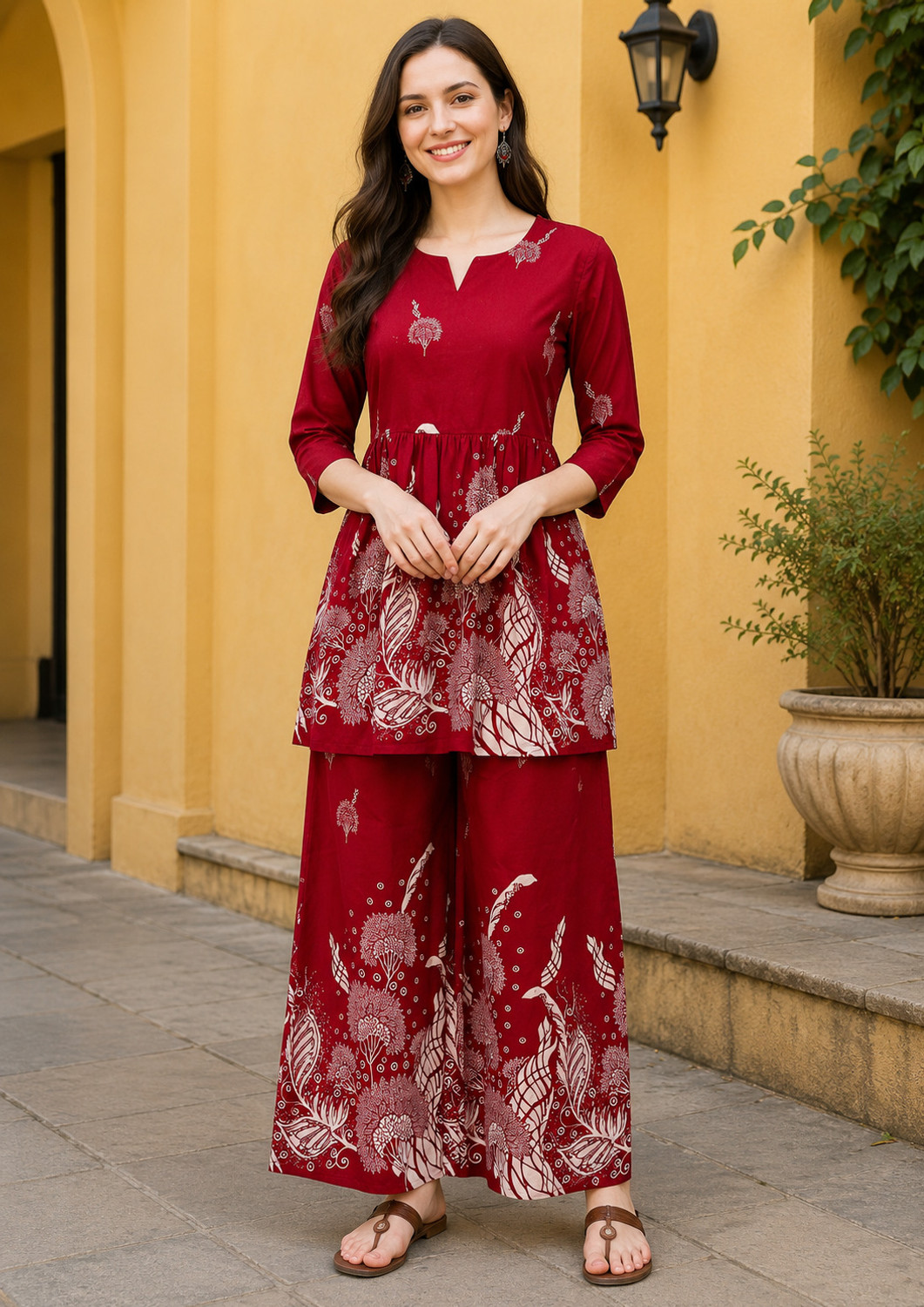 Image of DSK STUDIO Women Ethnic Top Palazzo Set