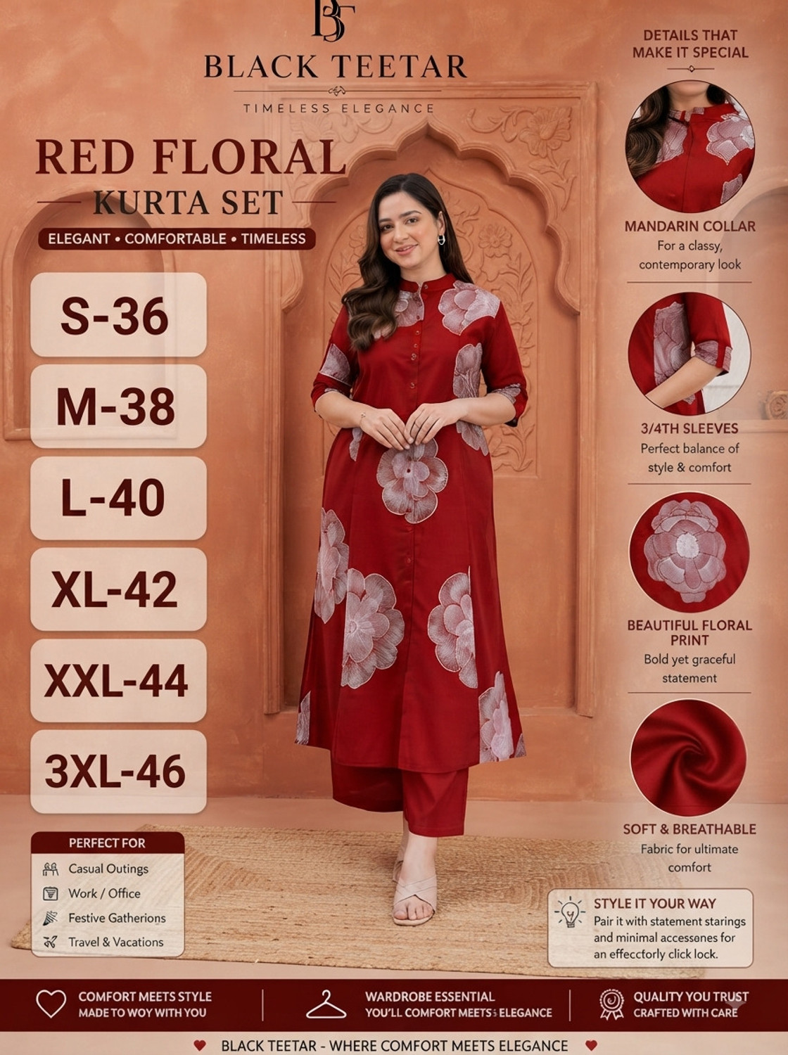 Image of Divastri Women Cotton Blend Kurta Palazzo Set