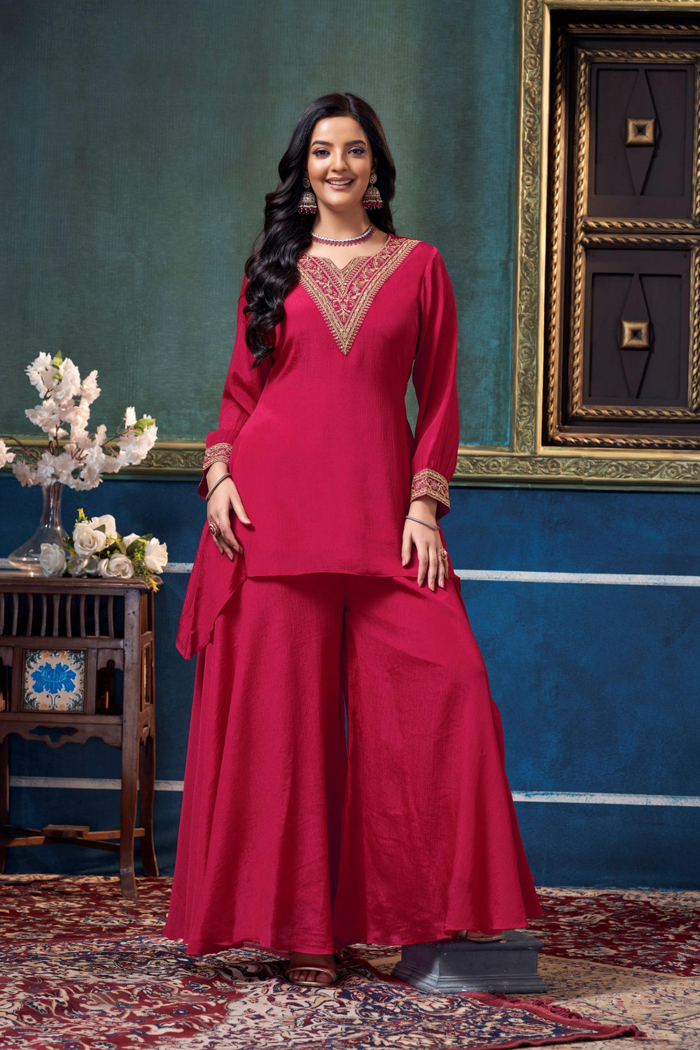 Image of Tasrika Women Ethnic Top Palazzo Set