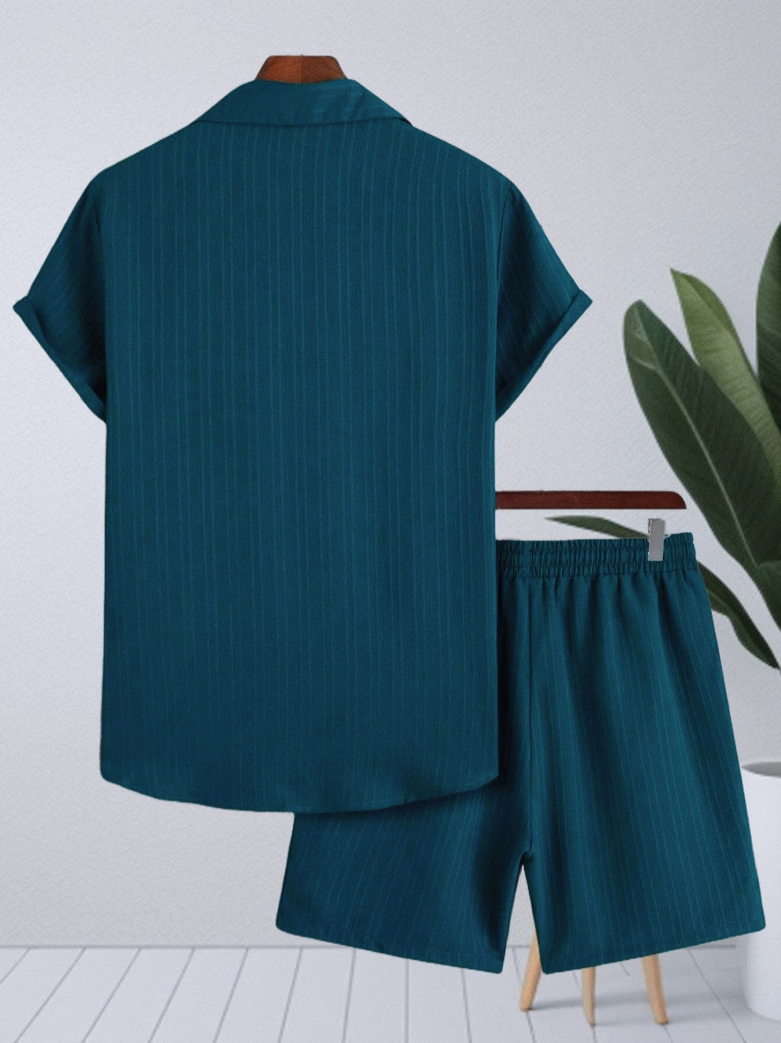 Image of HARI TRENDZ CLOTHING Men Self Design, Striped Blue Top & Shorts Set