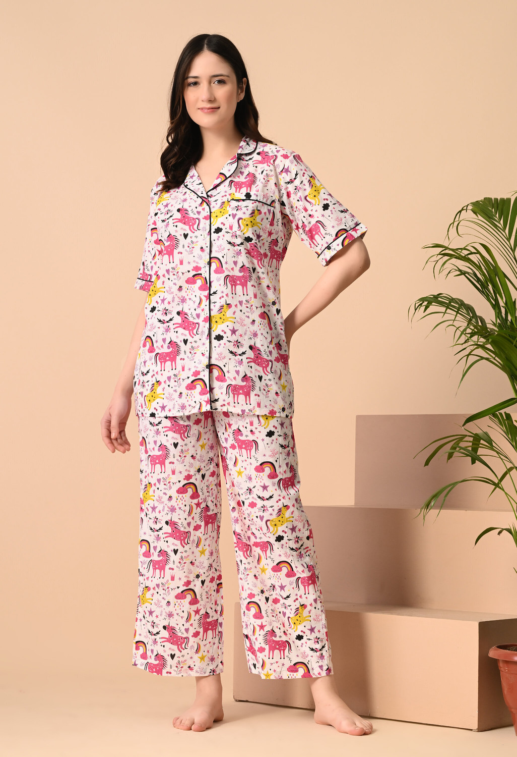 Image of METRONAUT Women Printed White Night Suit Set