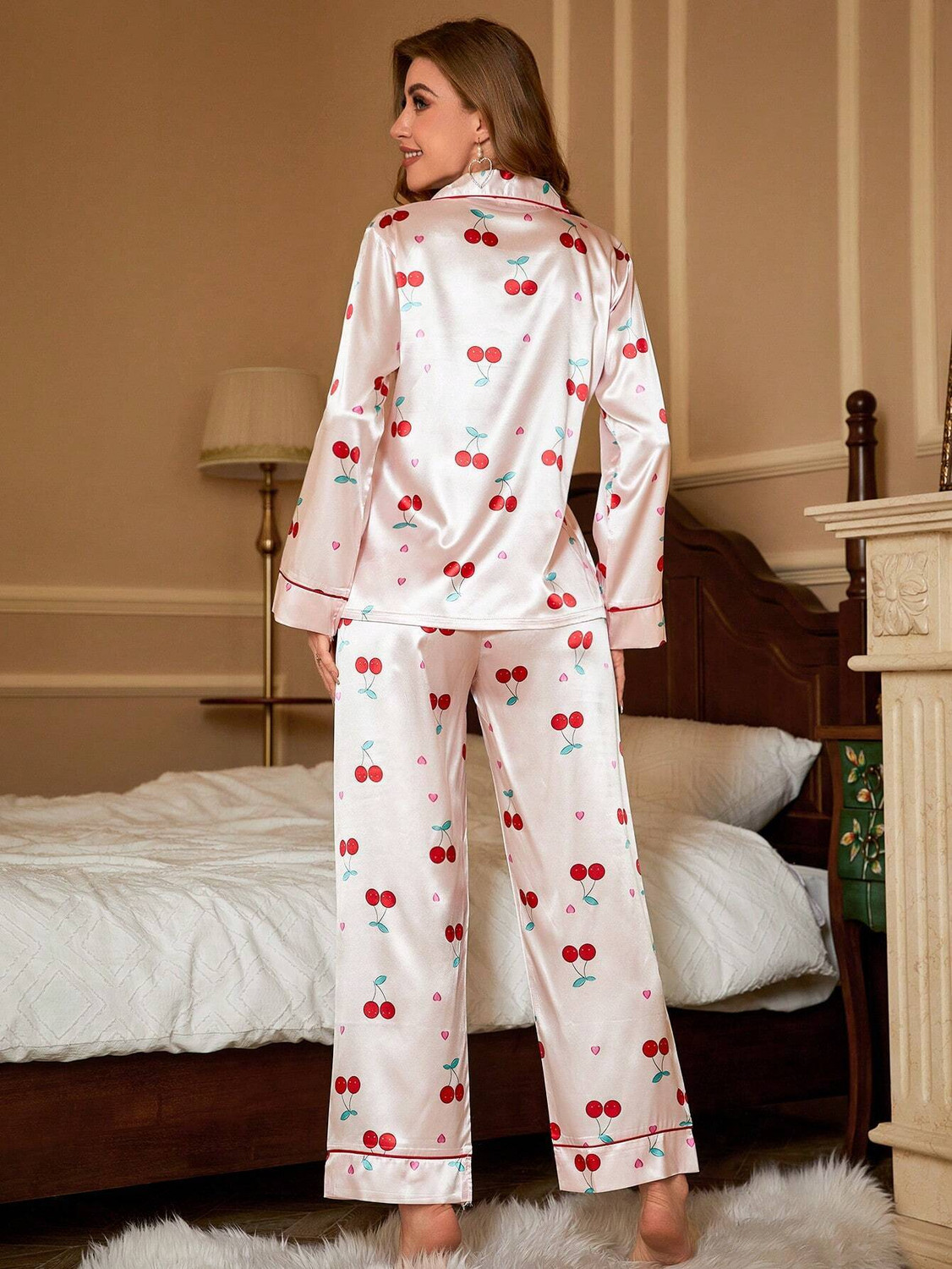 Image of GLAMORAAPPAREL Women Printed Red Night Suit Set