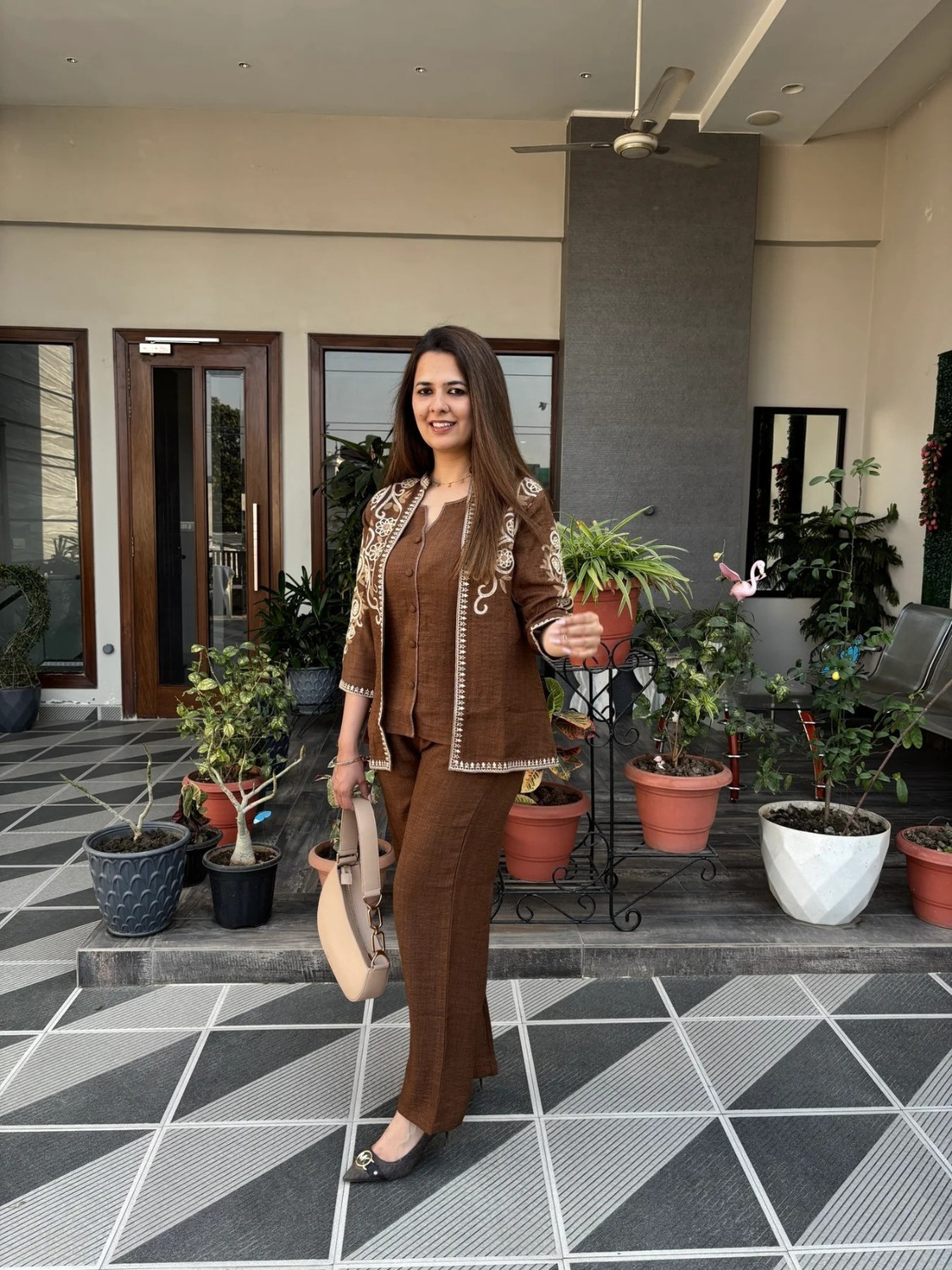 Image of K CREATION Women Ethnic Top Palazzo Ethnic Jacket Set