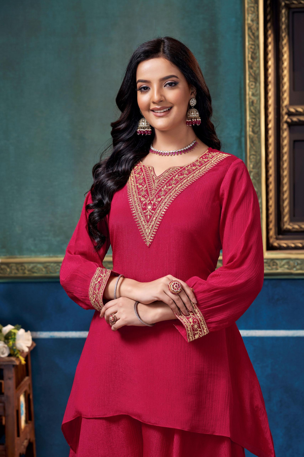 Image of Tasrika Women Ethnic Top Palazzo Set