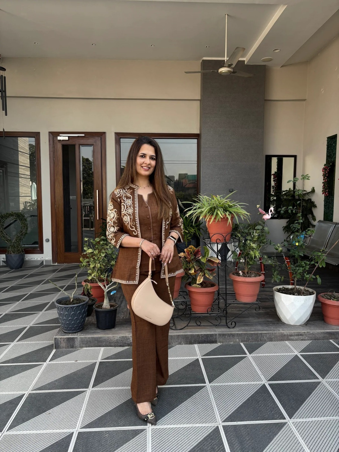 Image of K CREATION Women Ethnic Top Palazzo Ethnic Jacket Set