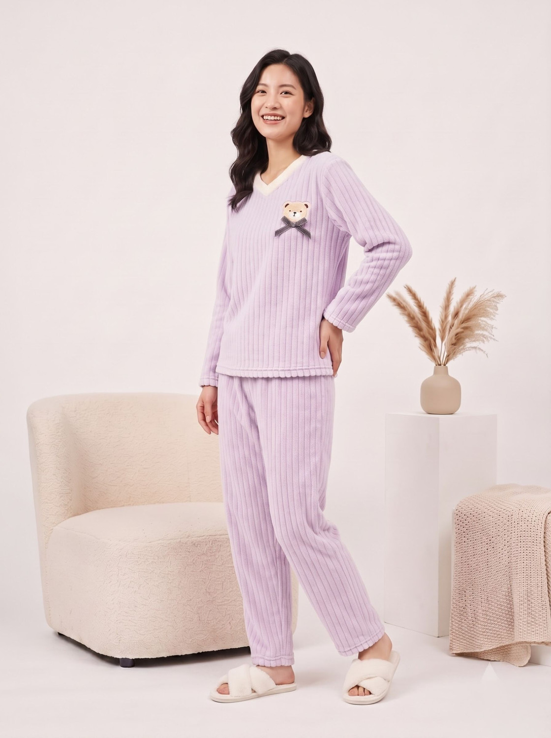 Image of Lugo Women Self Design Purple Night Suit Set