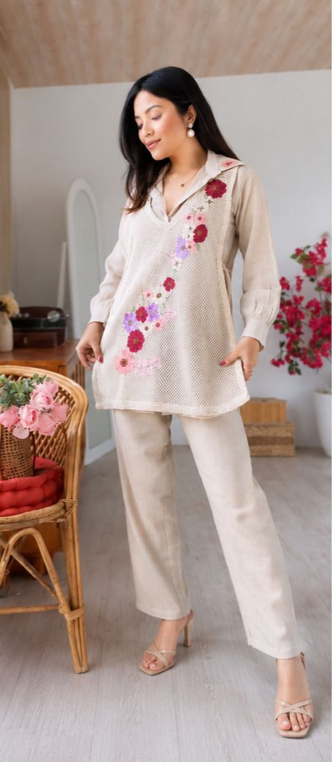 Image of PreciaLabel Shirt Pant Co-ords Set with Shrug