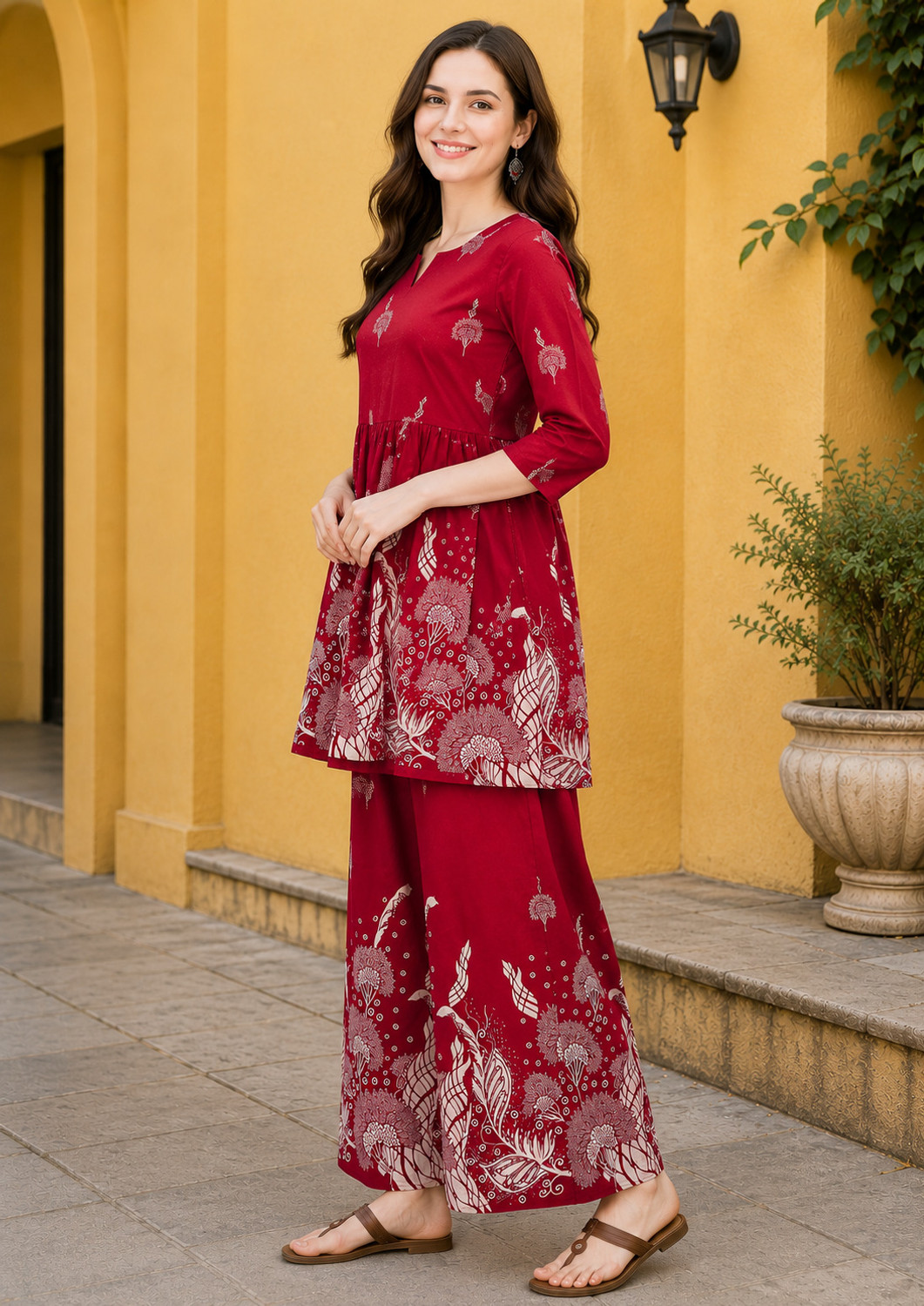 Image of DSK STUDIO Women Ethnic Top Palazzo Set
