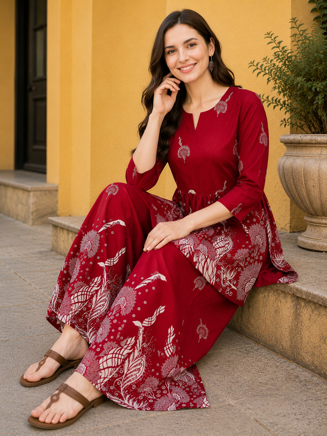 Image of DSK STUDIO Women Ethnic Top Palazzo Set