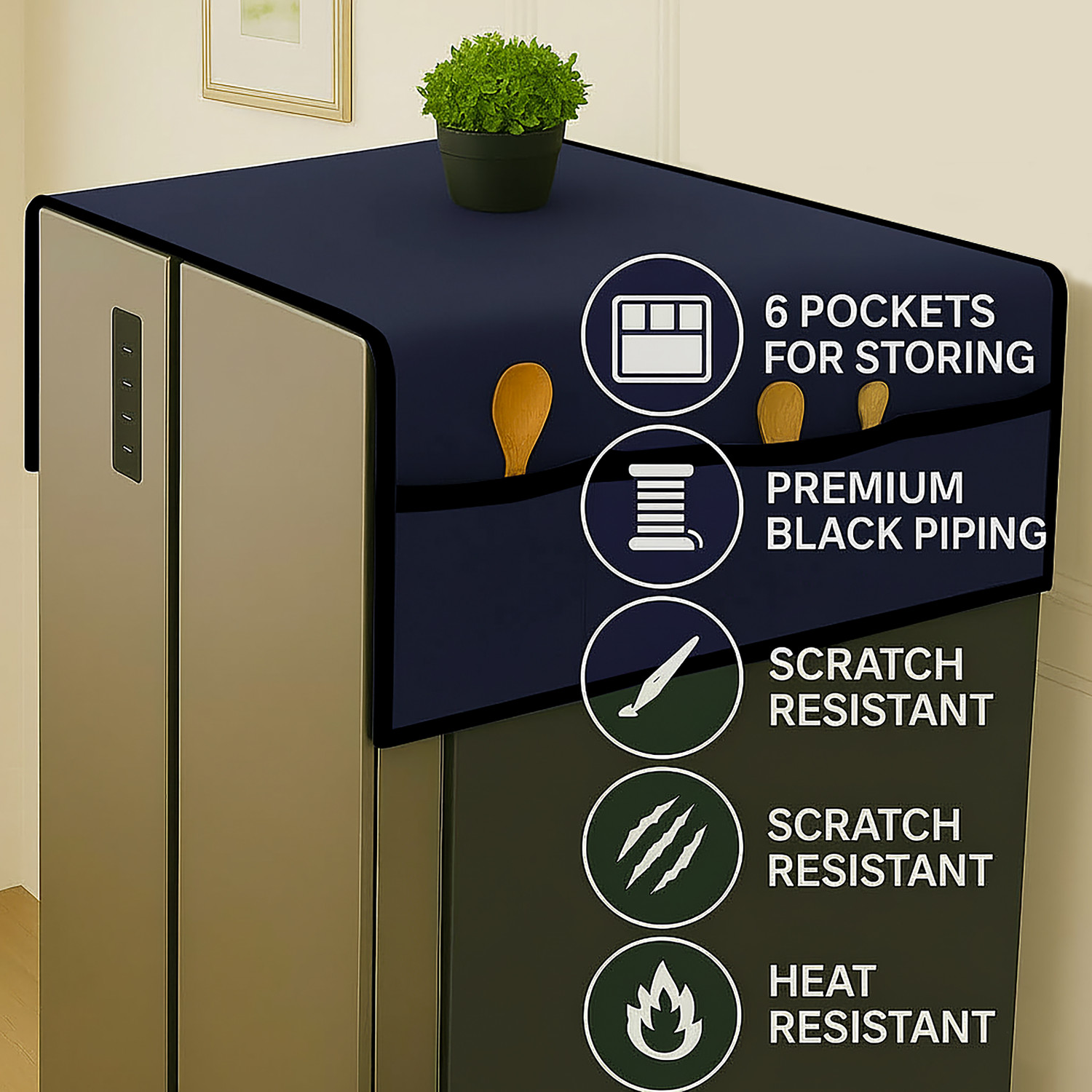 Image of Fancy Walas Refrigerator Cover (Width: 170 cm, Blue)