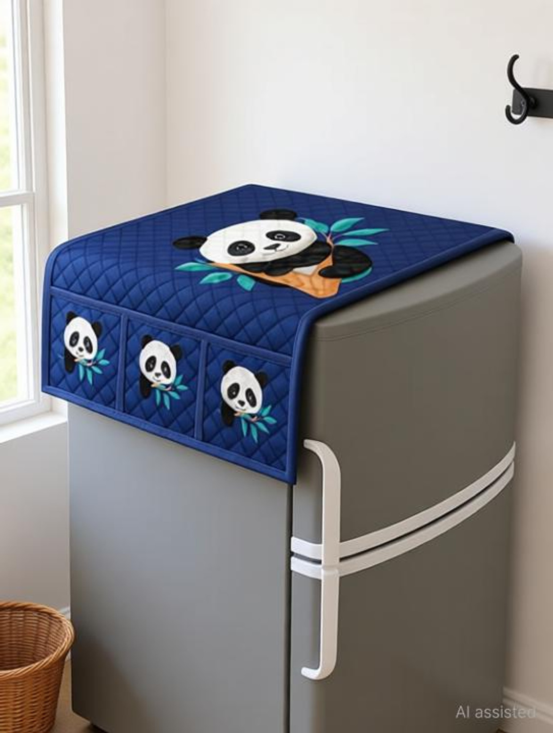 Image of Crosmo Refrigerator Cover (Width: 53 cm, Blue, Tranding & New Blue Panda Design)