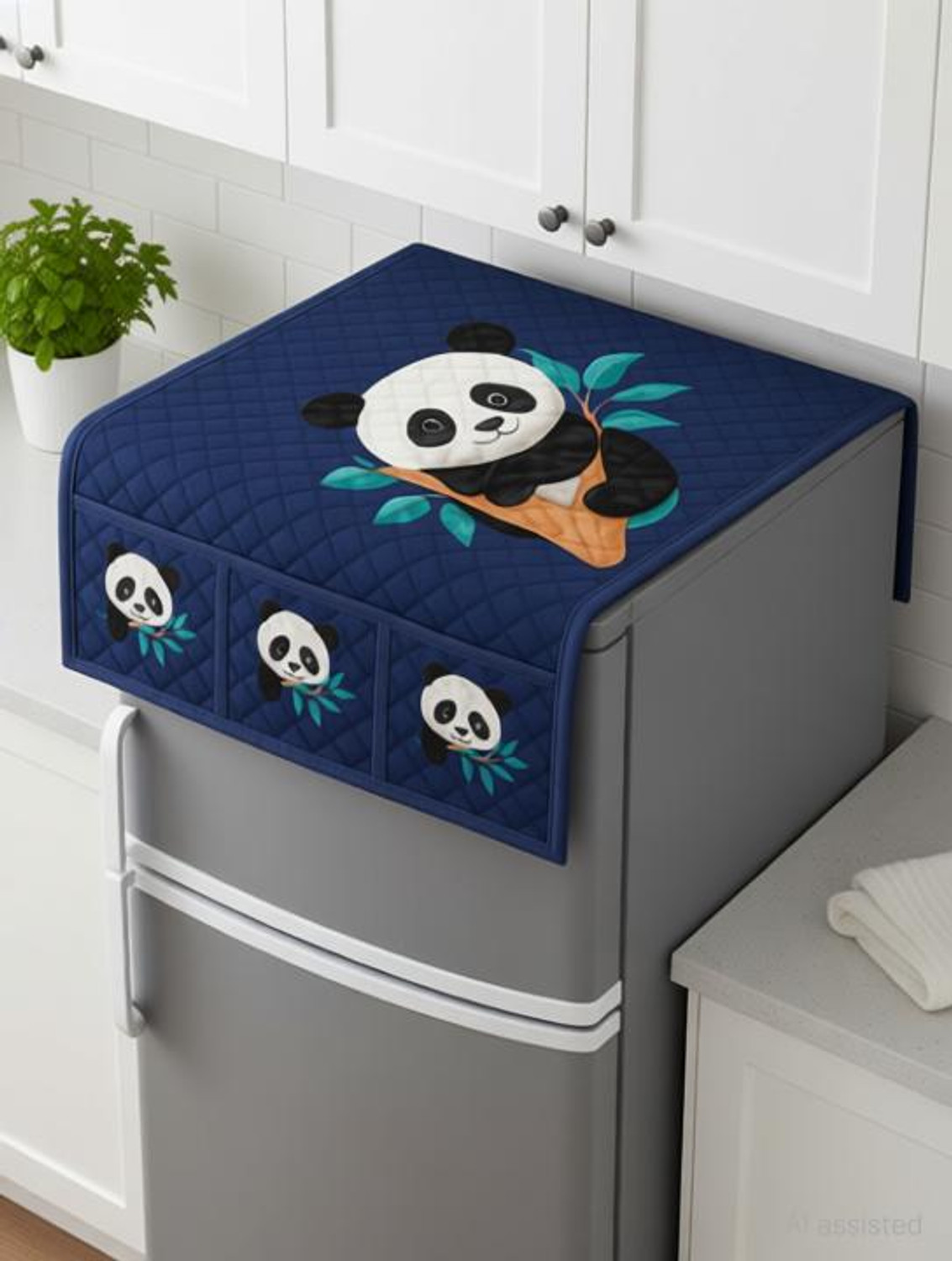 Image of Crosmo Refrigerator Cover (Width: 53 cm, Blue, Tranding & New Blue Panda Design)