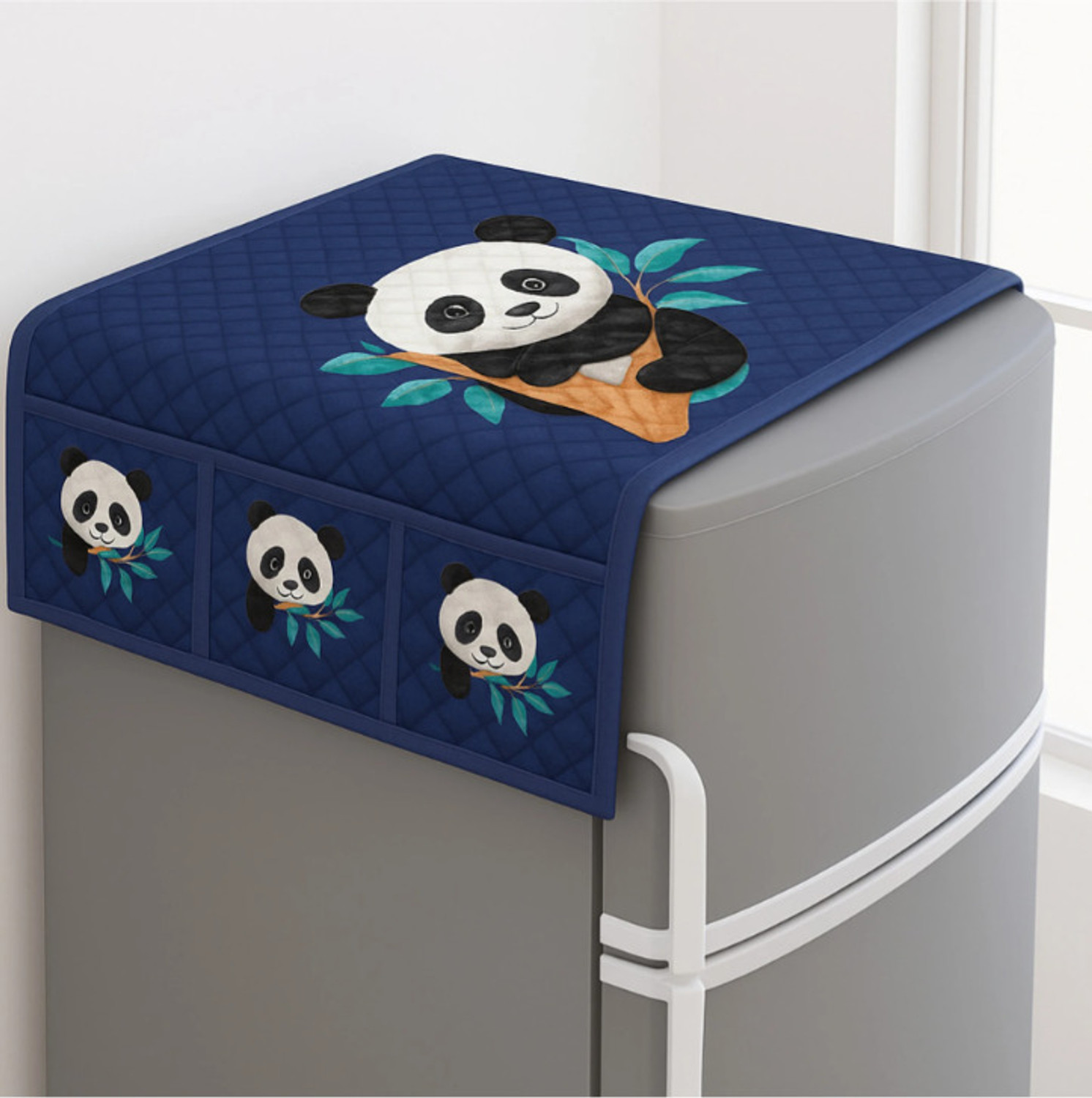 Image of Crosmo Refrigerator Cover (Width: 53 cm, Blue, Tranding & New Blue Panda Design)