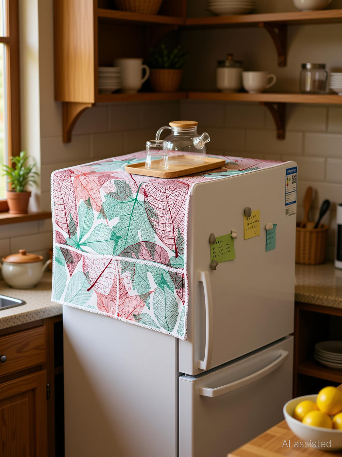 Image of AIRWILL Refrigerator Cover (Width: 55 cm, Red, Green, Orange)