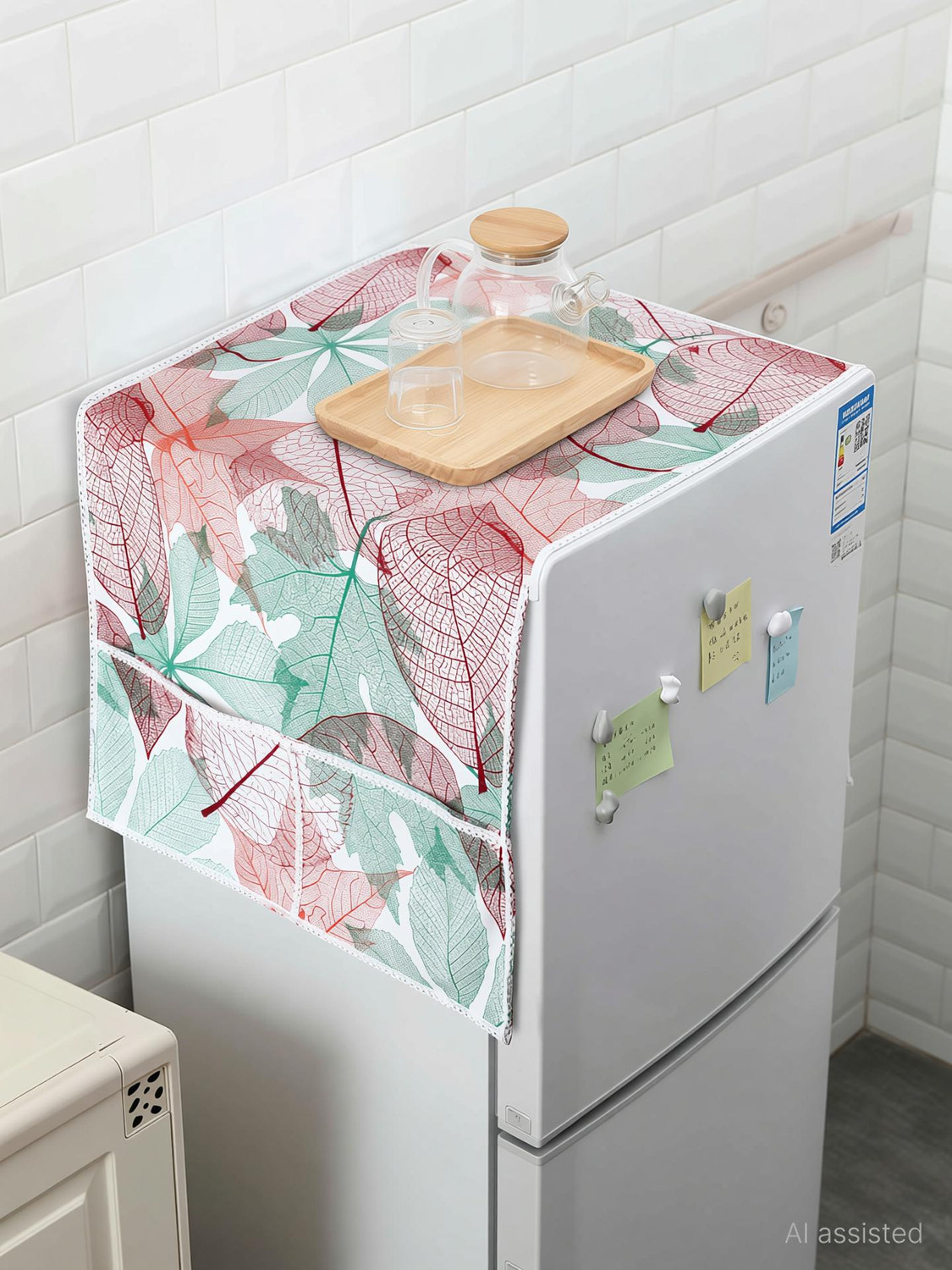 Image of AIRWILL Refrigerator Cover (Width: 55 cm, Red, Green, Orange)