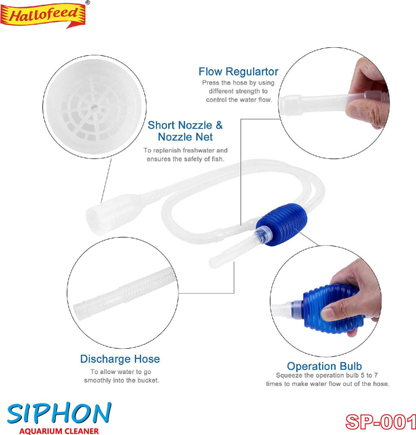 Image of Hallofeed Aquarium Vacuum Syphon Pipe Fish Tank Gravel Cleaner Electrical Aquarium Cleaner