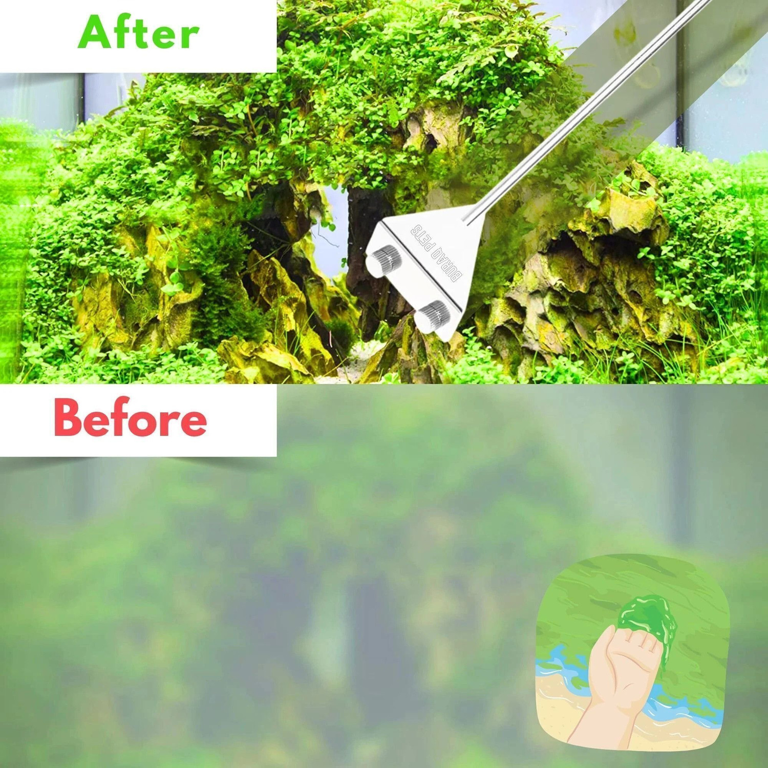Image of Buraq Aquarium Algae Removing Stainless Steel 18 inch Glass Cleaning Scraper Accessories for Fish Tank, Planted Tanks (Aqua Scraper) Magnetic Aquarium Cleaner