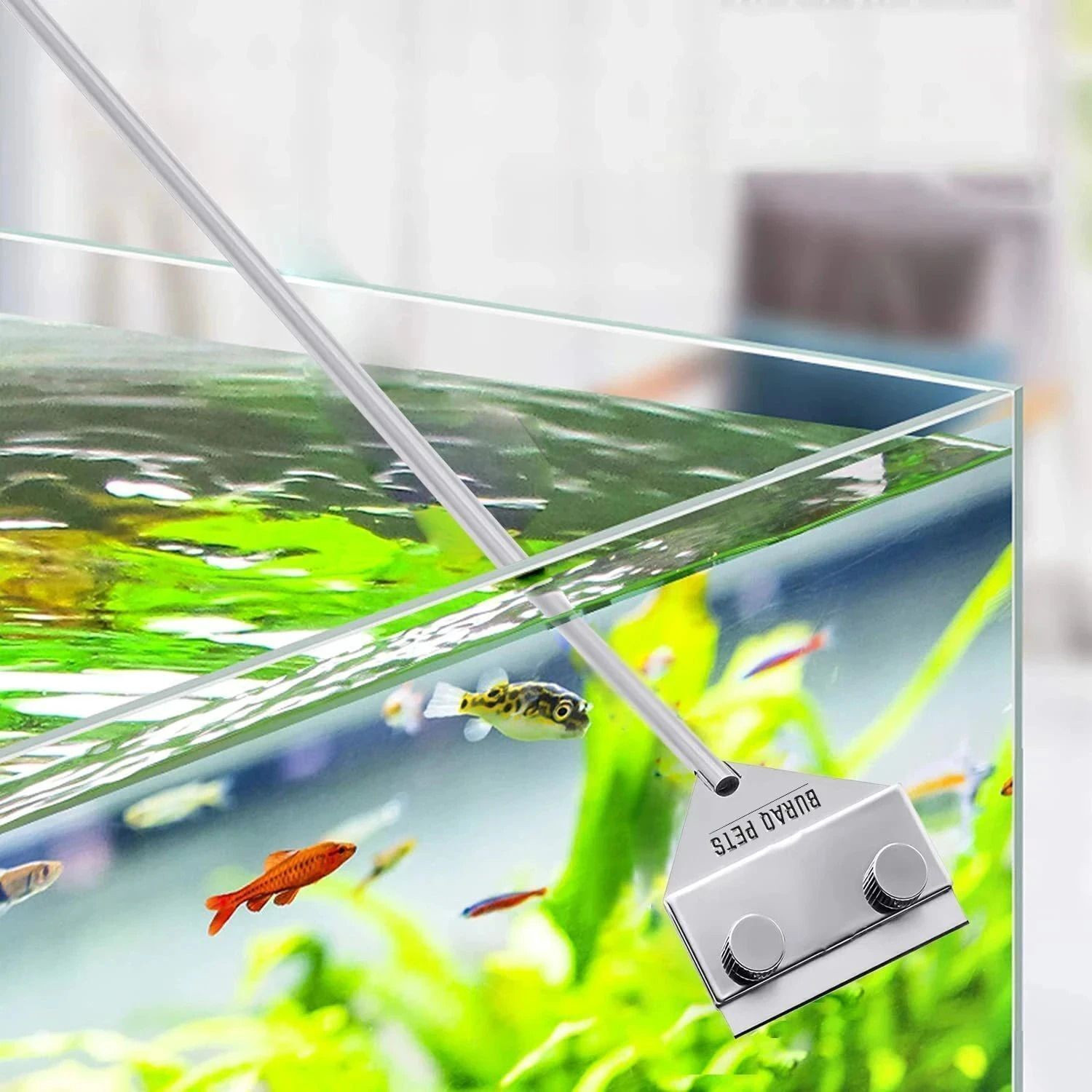 Image of Buraq Aquarium Algae Removing Stainless Steel 18 inch Glass Cleaning Scraper Accessories for Fish Tank, Planted Tanks (Aqua Scraper) Magnetic Aquarium Cleaner