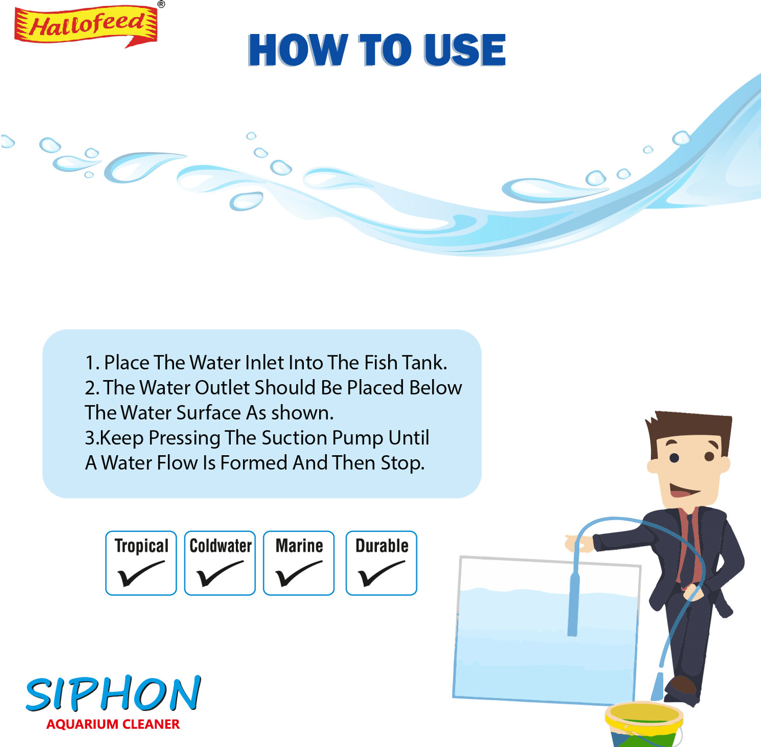 Image of Hallofeed Aquarium Vacuum Syphon Pipe Fish Tank Gravel Cleaner Electrical Aquarium Cleaner