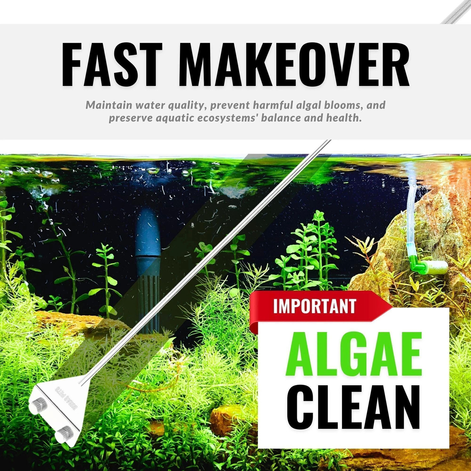 Image of Buraq Aquarium Algae Removing Stainless Steel 18 inch Glass Cleaning Scraper Accessories for Fish Tank, Planted Tanks (Aqua Scraper) Magnetic Aquarium Cleaner