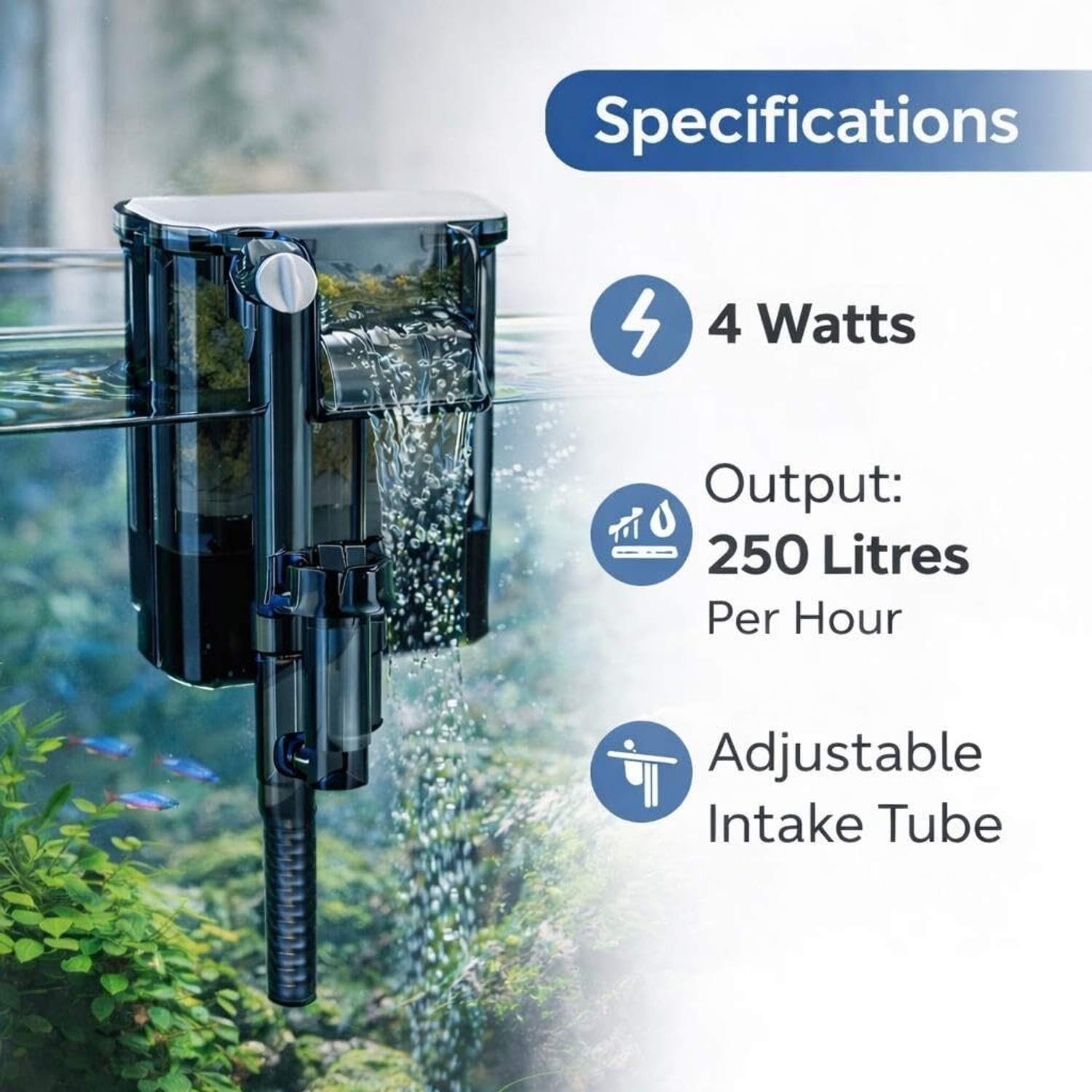 Image of Rizopets BLH-401 Hang-On Aquarium Filter 4W with 250 L /H Water Flow for Fish Tanks Power Aquarium Filter