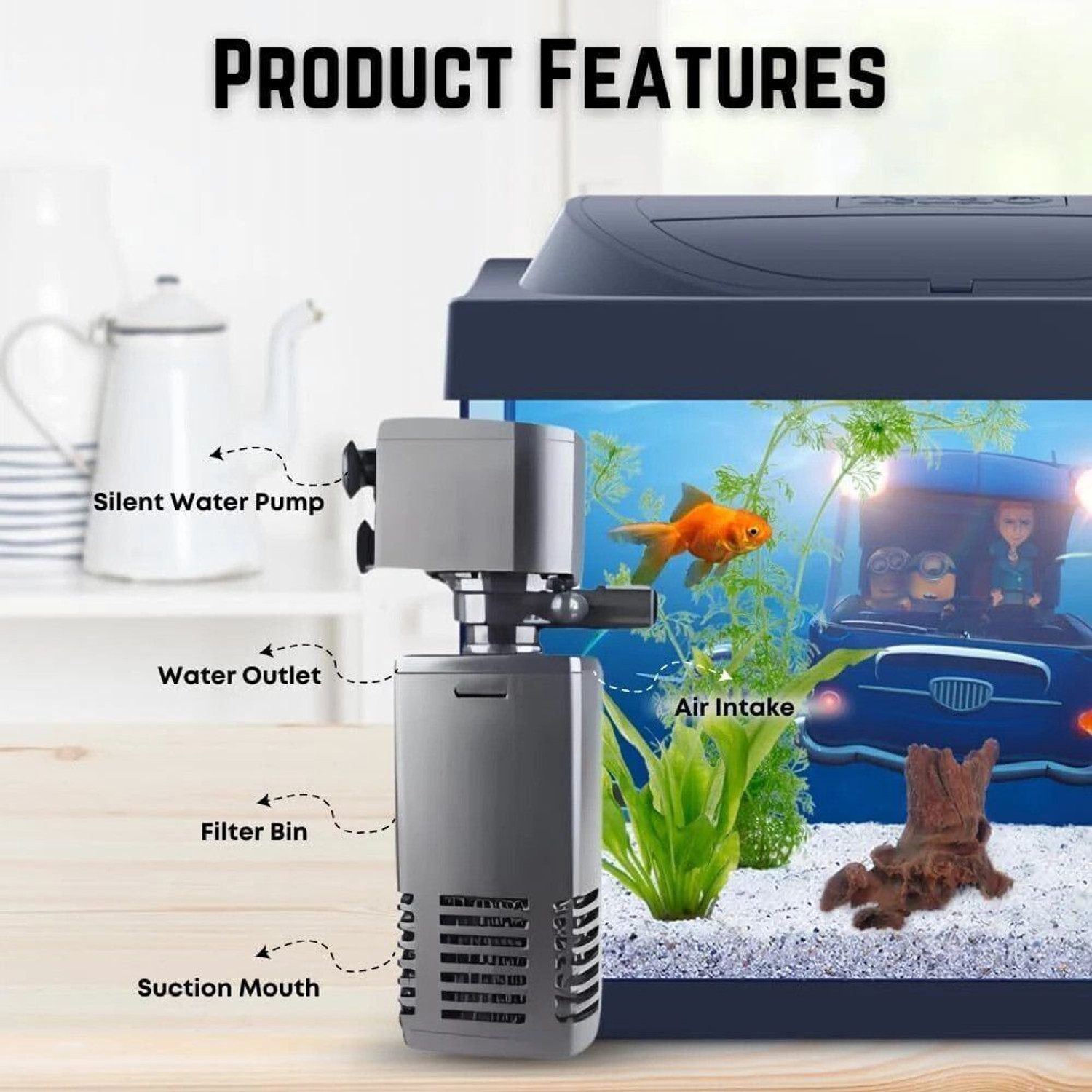 Image of kickAt Aquarium PREMIUM Filter Pump 3 in 1 High Power Oxygen Filteration System 1000f Power Aquarium Filter