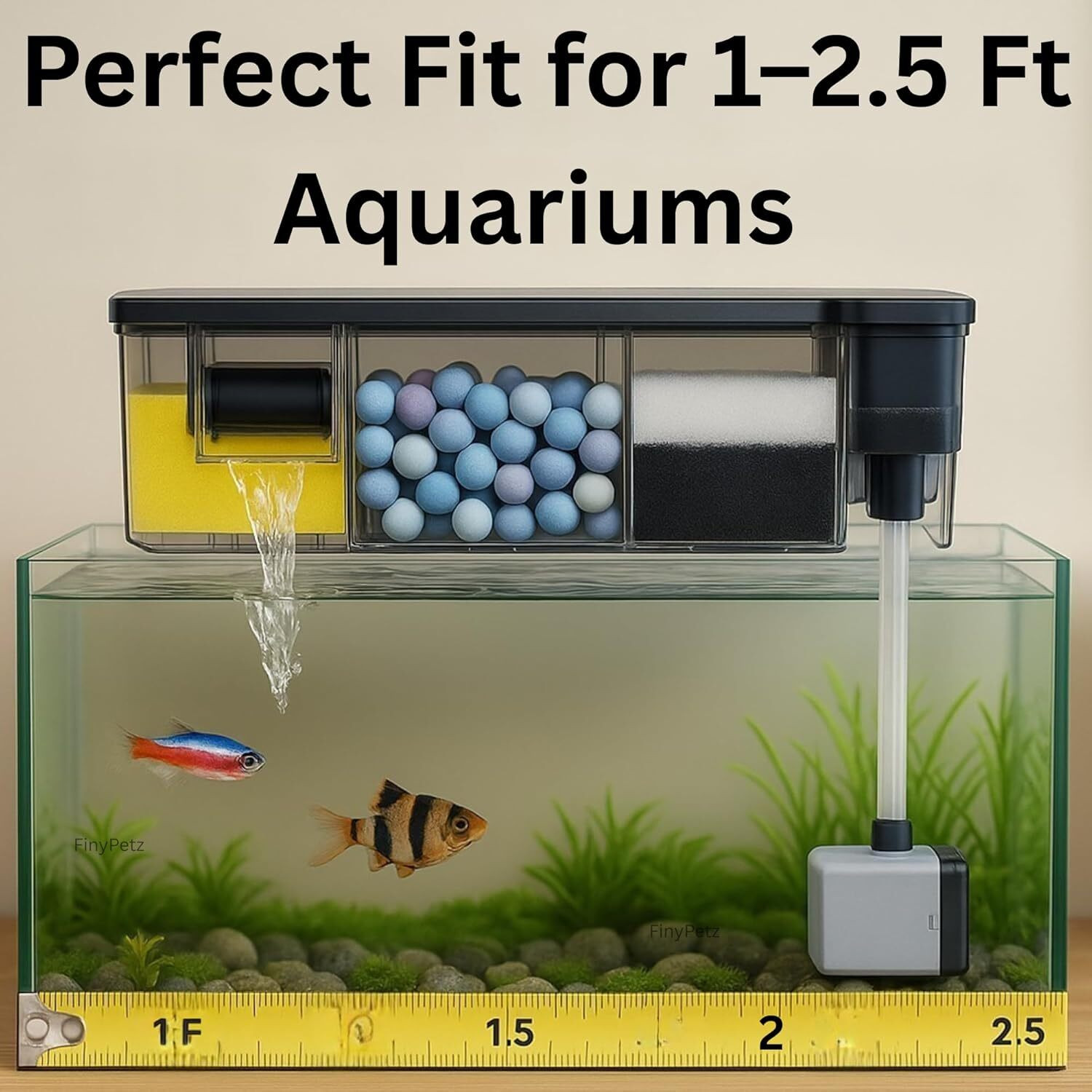 Image of FinyPetz BL-772 Aquarium Top Filter 8W 600L /H with Pump & 3-Layer Filtration Power Aquarium Filter
