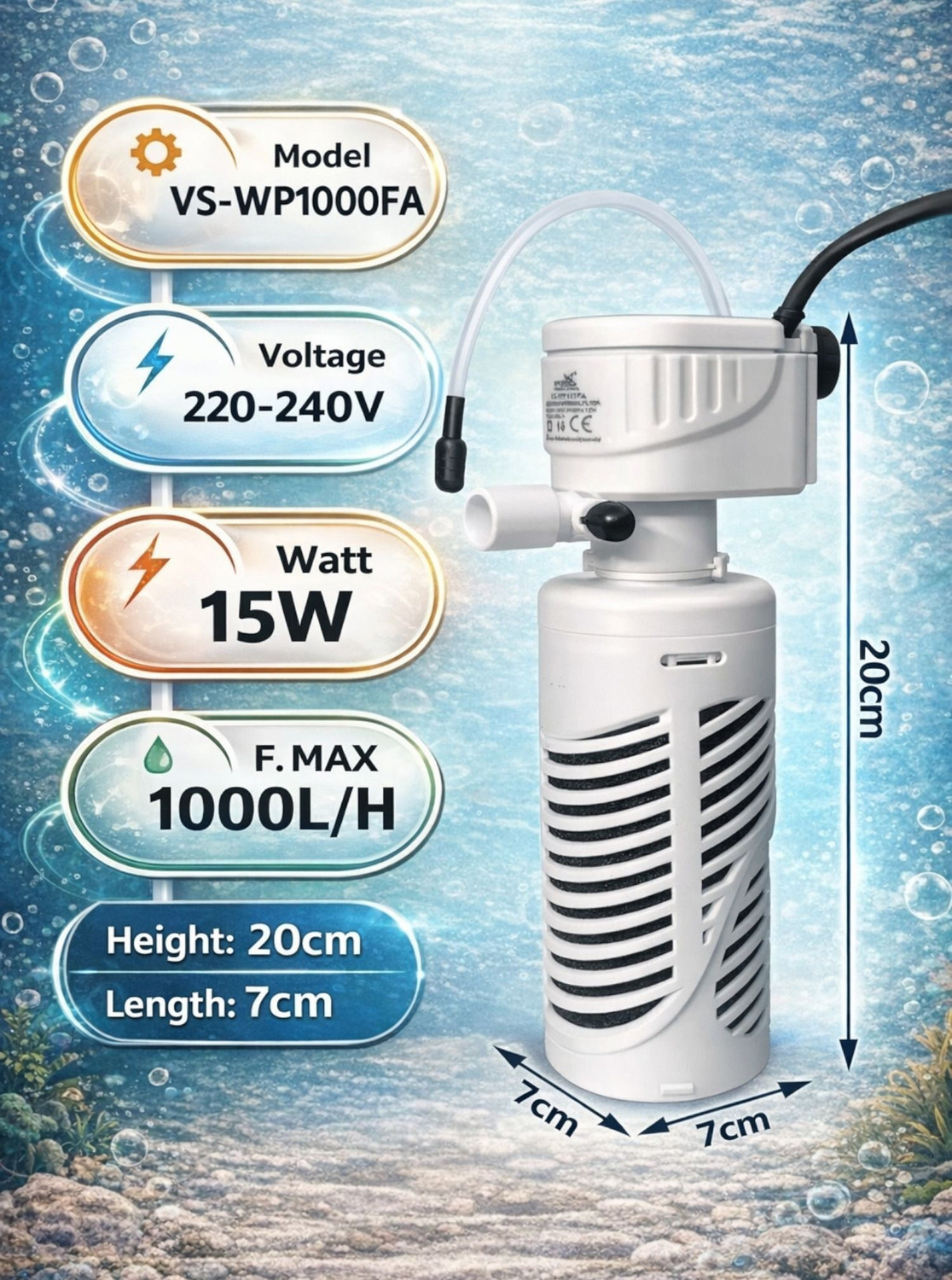 Image of MyPetFishy VS-WP1000FA Power Aquarium Filter (Biological Filtration for Salt Water and Fresh Water)