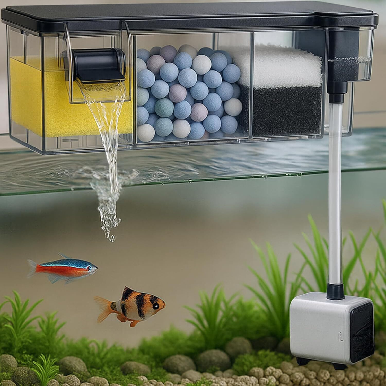 Image of FinyPetz BL-772 Aquarium Top Filter 8W 600L /H with Pump & 3-Layer Filtration Power Aquarium Filter