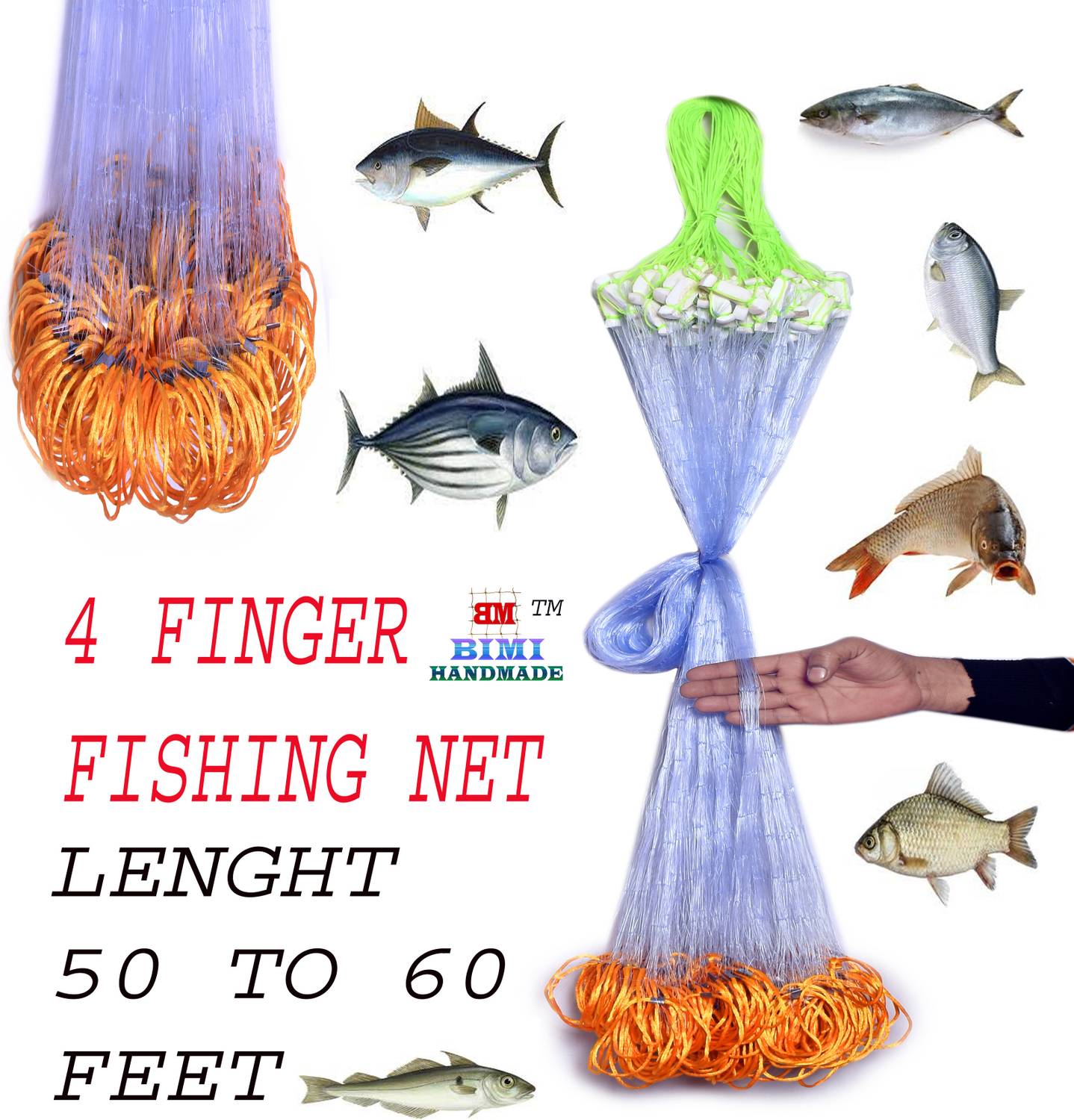 BIMI HAND MADE 4 FINGER 87 MM GILLNET SHISHA JAL Aquarium Fish Net