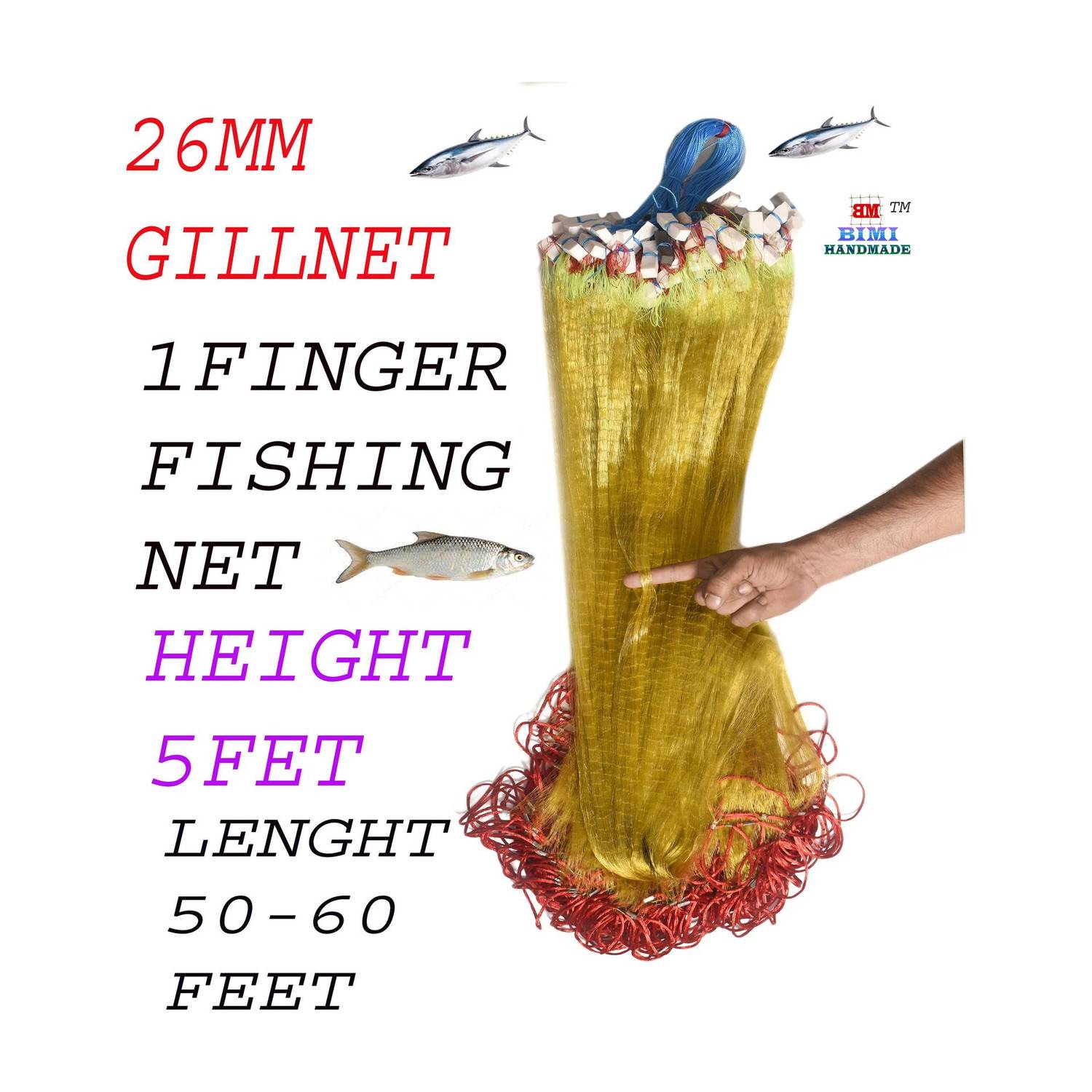 BIMI HAND MADE 1 FINGER 26 MM COLOUR SHISHA JAL GILLNET Aquarium Fish Net