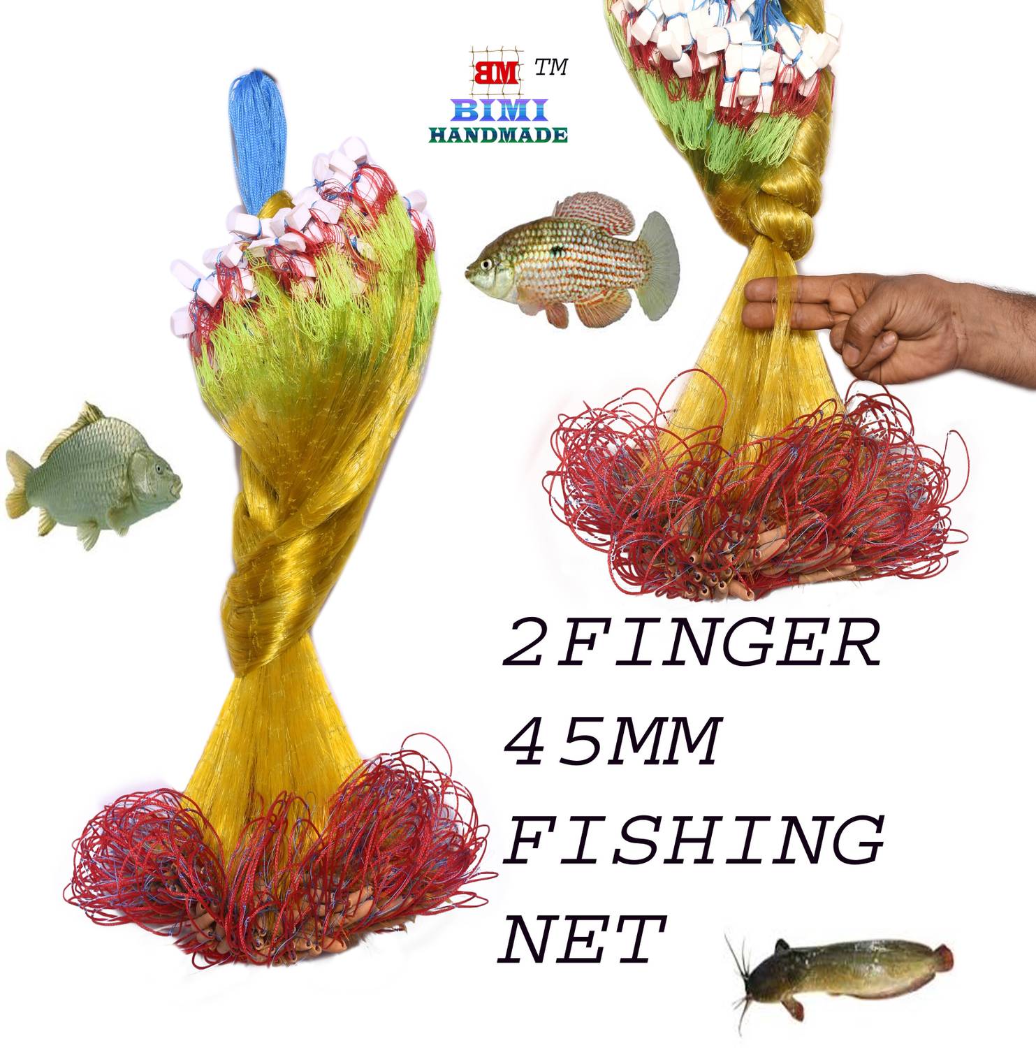 BIMI HAND MADE 2 FINGER 45MM COLOUR GILLNET KATHI JAL Aquarium Fish Net