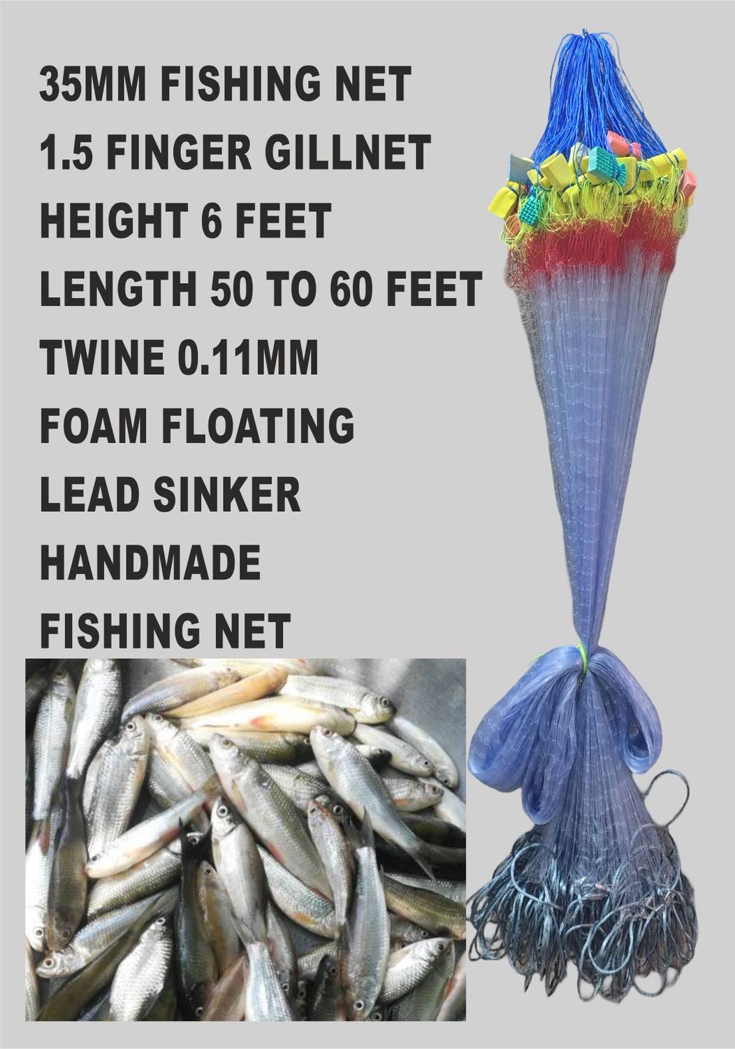 Barsha Fishing Nets 1.5 finger fishing net lead sinker Fishing Net