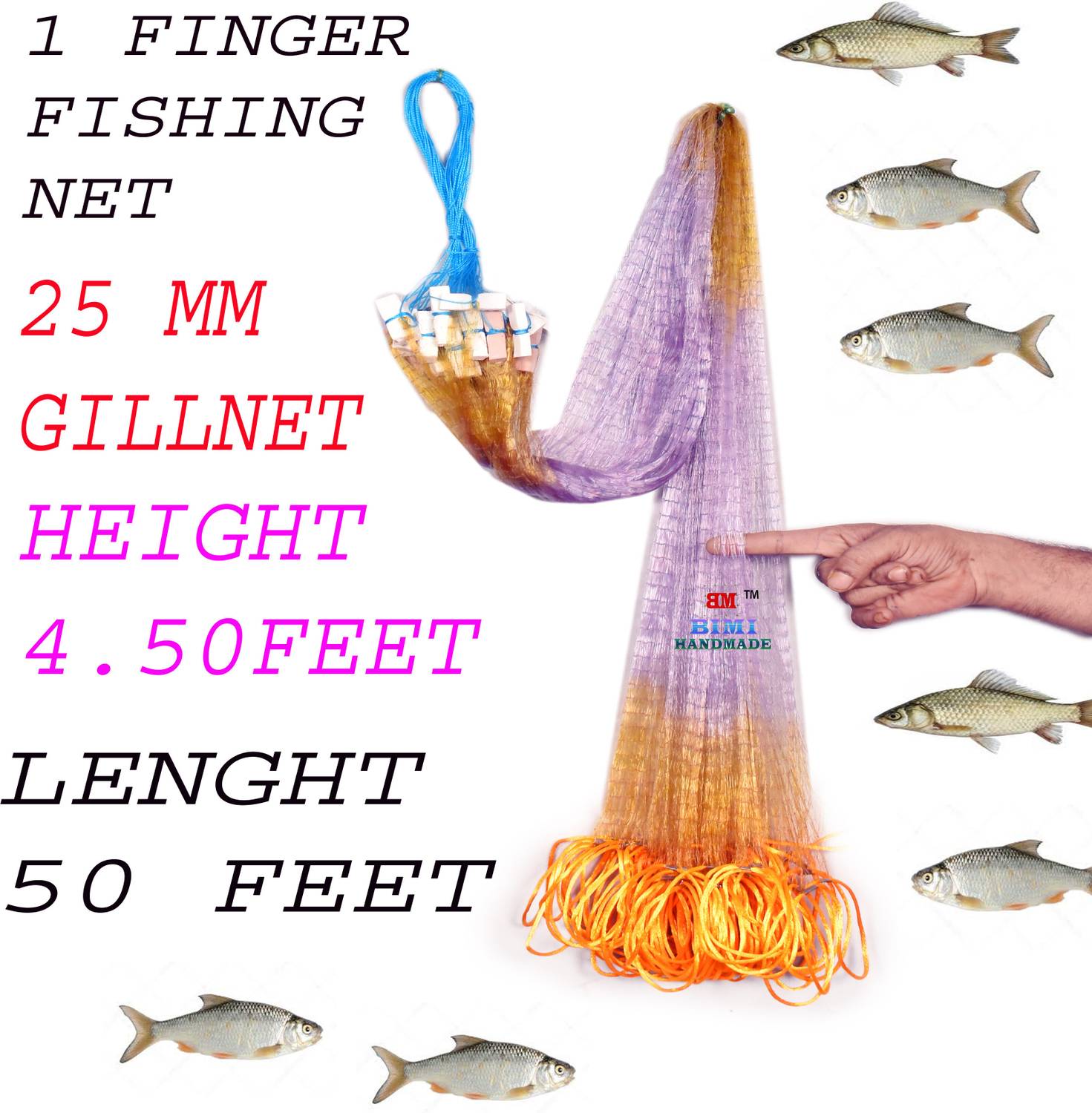 BIMI HAND MADE 1 FINGER 25 MM STYLE GILLNET Aquarium Fish Net