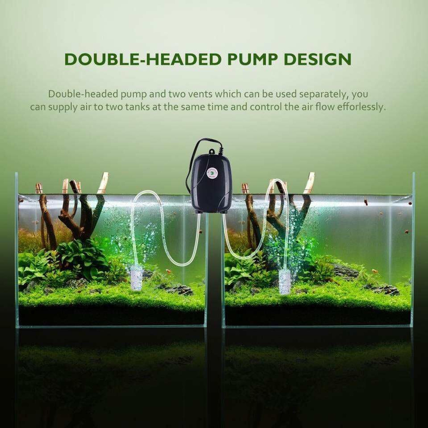 Image of Rizopets Super Silent Fish Tank Oxygen Pump with 2 Air Stones, Double Outlet, 4.2 L /Min Air Aquarium Pump