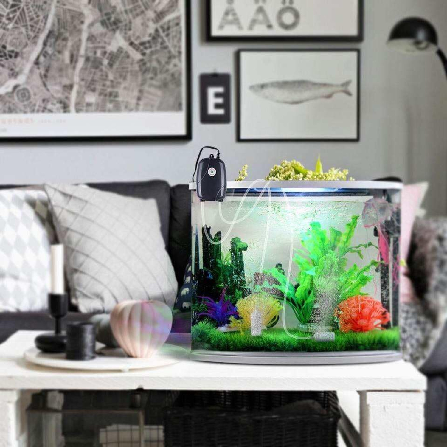 Image of Rizopets Super Silent Fish Tank Oxygen Pump with 2 Air Stones, Double Outlet, 4.2 L /Min Air Aquarium Pump