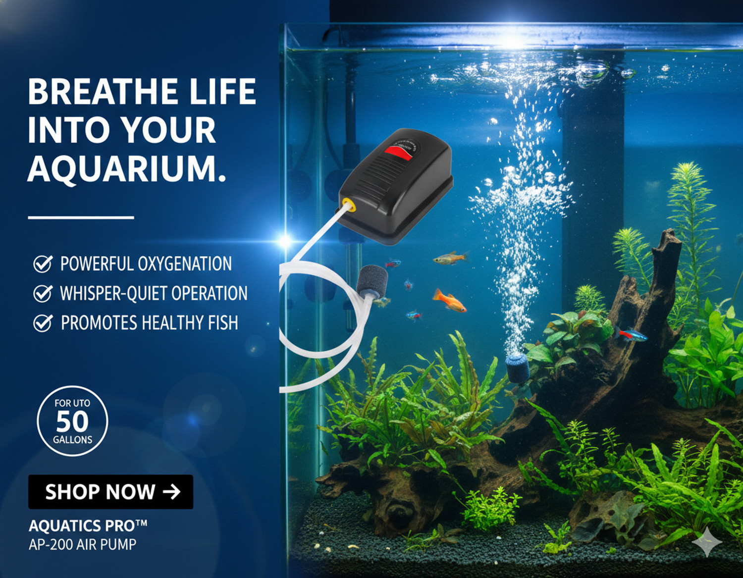 Image of kickAt Single Outlet Aquarium Oxygen Air Pump for Air Bubble and Oxygen of Fish Tank Air Aquarium Pump