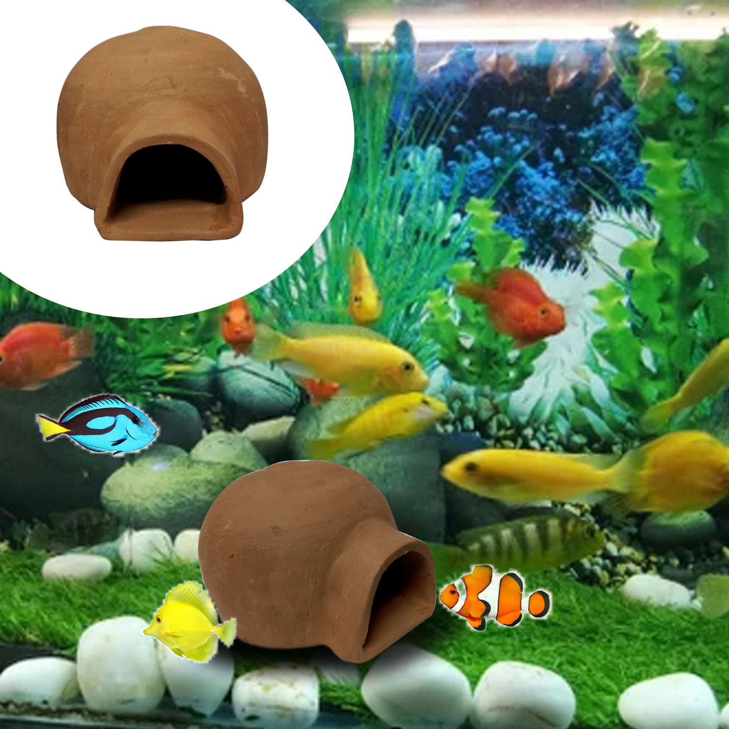 Image of Jainsons Pet Products Mushroom House Ornament and Igloo House Ornament Fish Tank Landscape Decoration Shale Unplanted Substrate