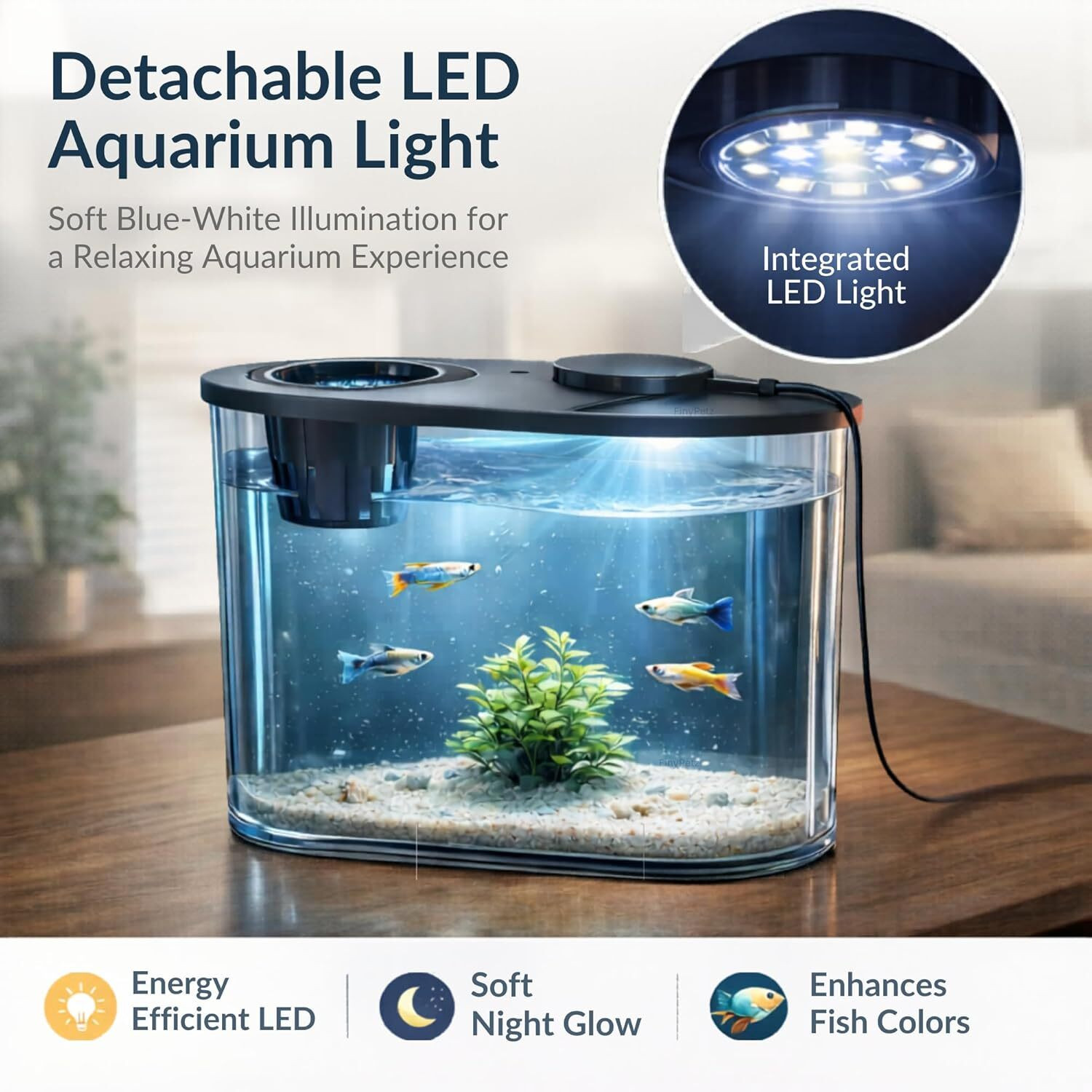 Image of FinyPetz PS-30L Acrylic Aquarium Tank 10L with LED Light & Plant Holder for Betta Rectangle Aquarium Tank