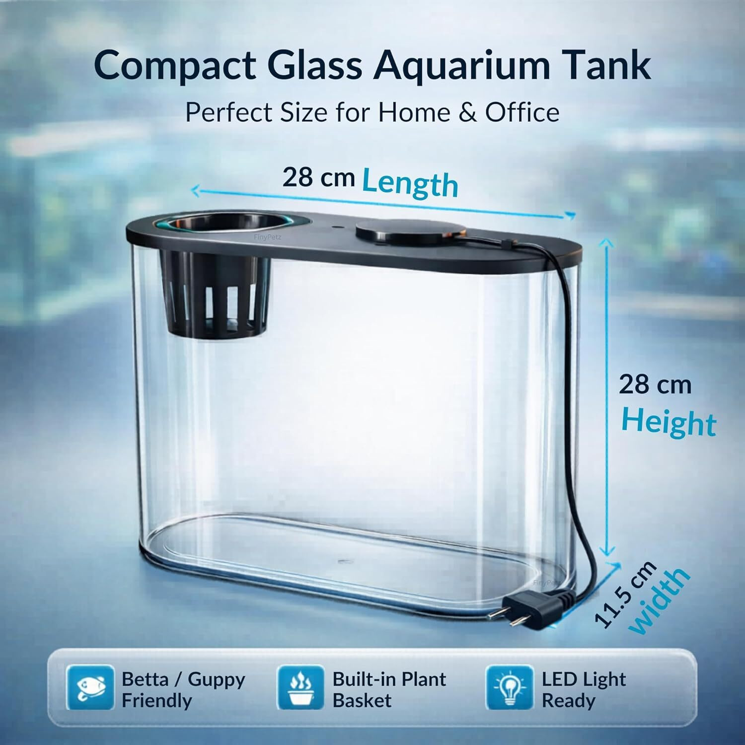Image of FinyPetz PS-30L Acrylic Aquarium Tank 10L with LED Light & Plant Holder for Betta Rectangle Aquarium Tank