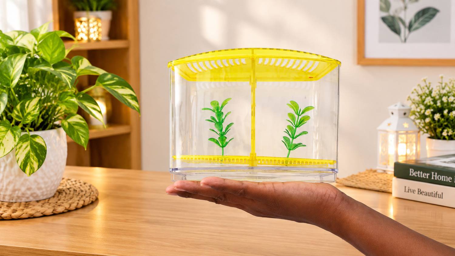 Fishkart 2 Compartment Pink Corner Aquarium - Image 1