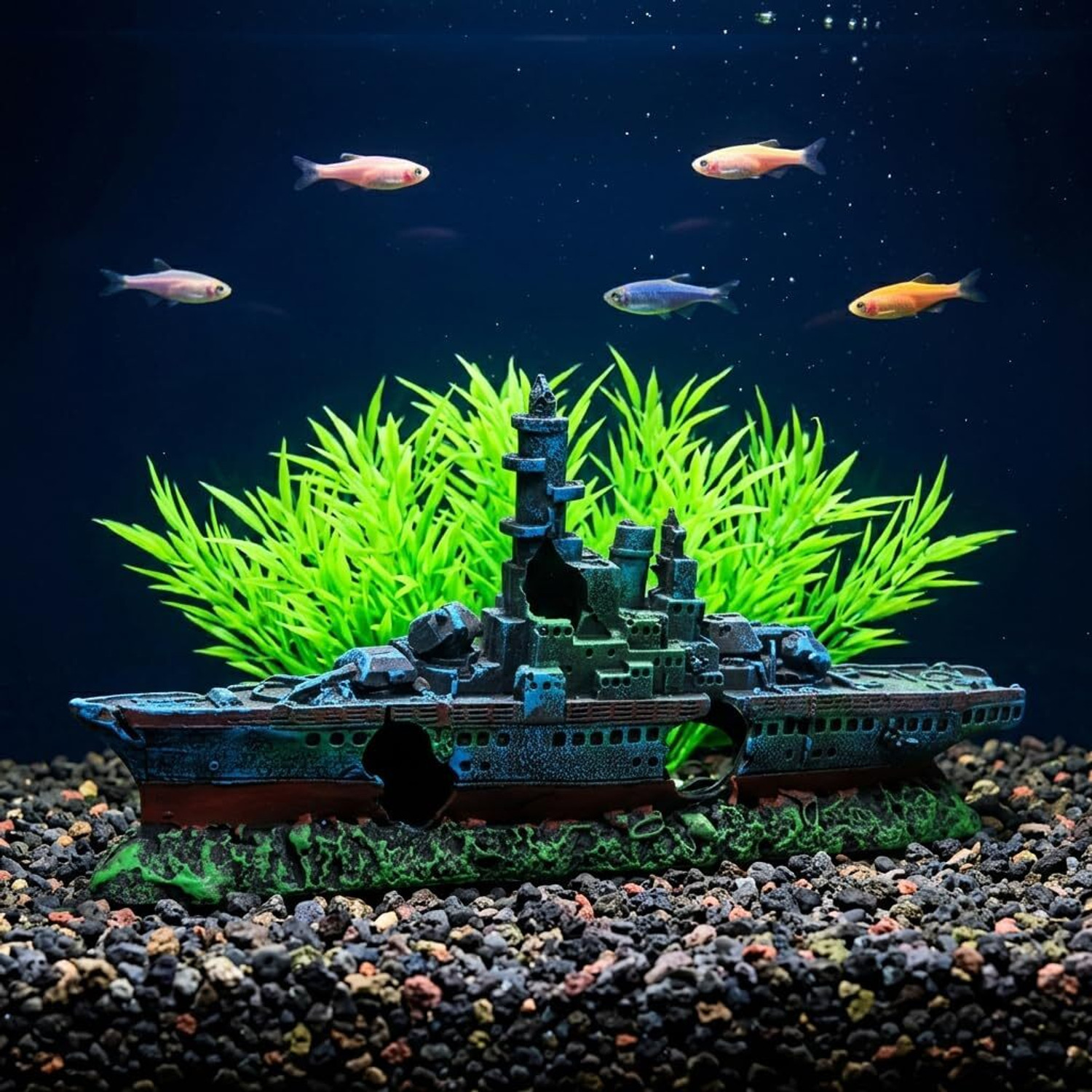 Image of HANNEA Vintage Resin Sunken Warship Decor Bowfront Aquarium Tank (0 L)