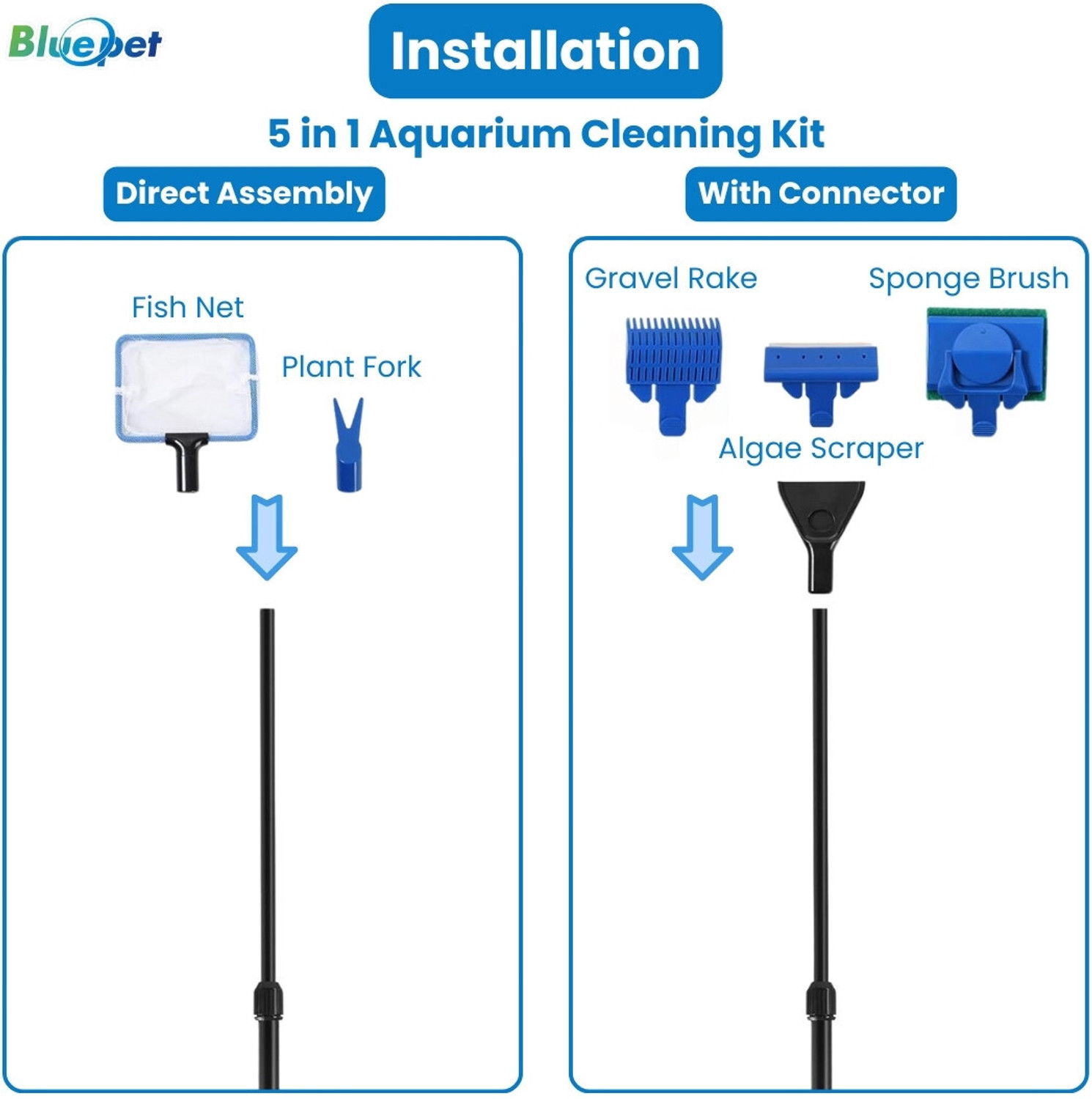 Image of Bluepet 5-in-1 Fish Tank Cleaning Kit for Aquarium Maintenance Aquarium Tool