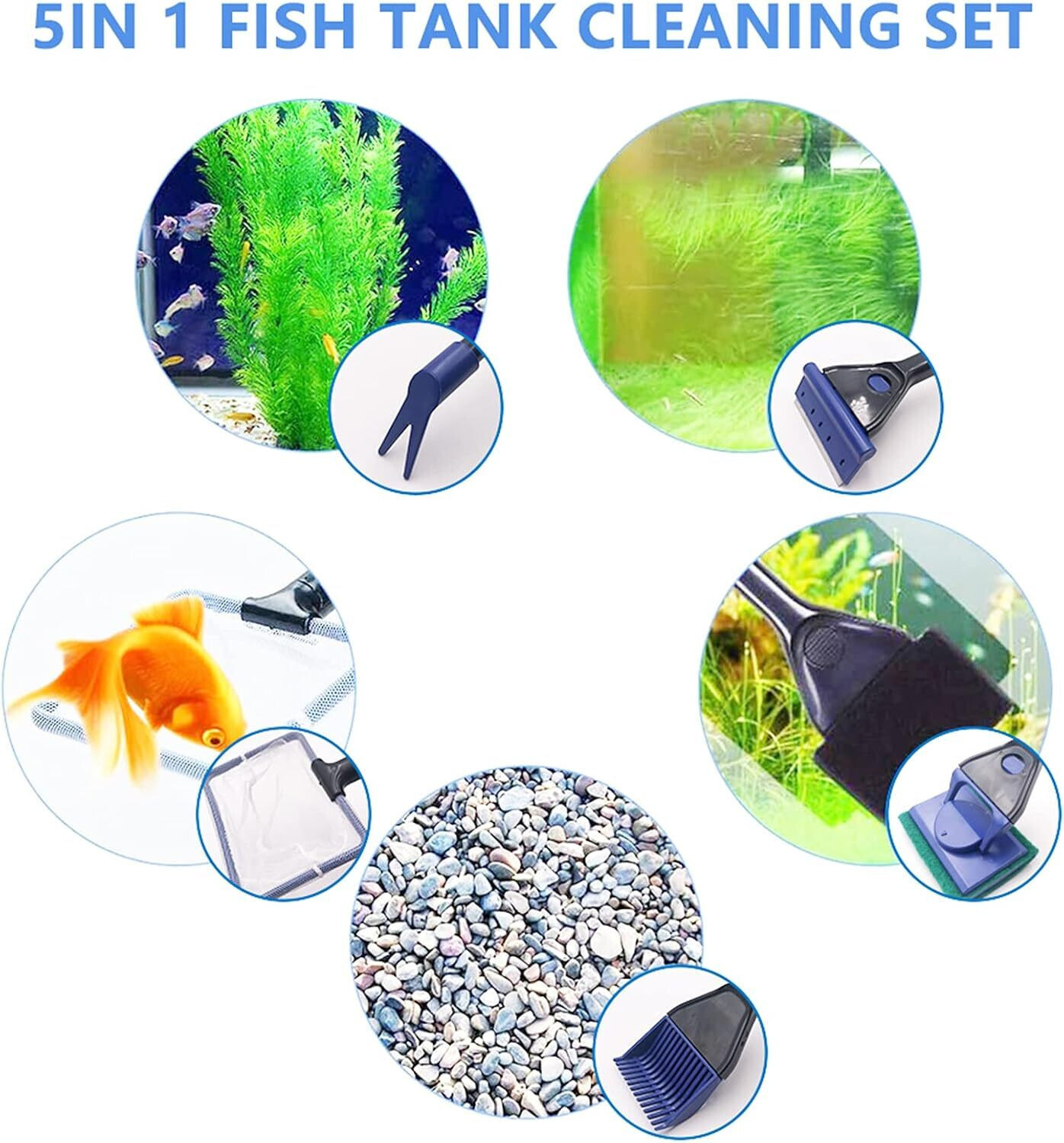 Image of Bluepet 5-in-1 Fish Tank Cleaning Kit for Aquarium Maintenance Aquarium Tool