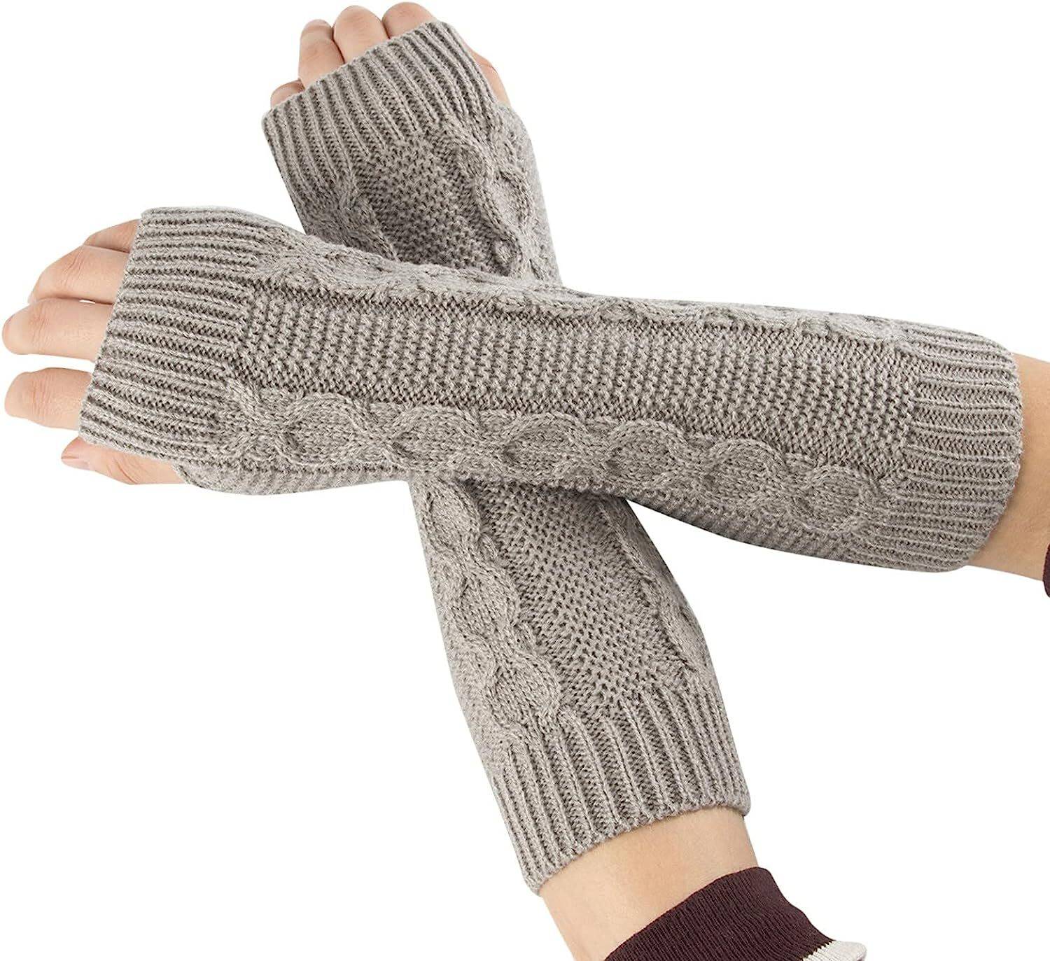 AlexVyan Knitting Long Woolen Warm Fingerless Gloves Arm Hand