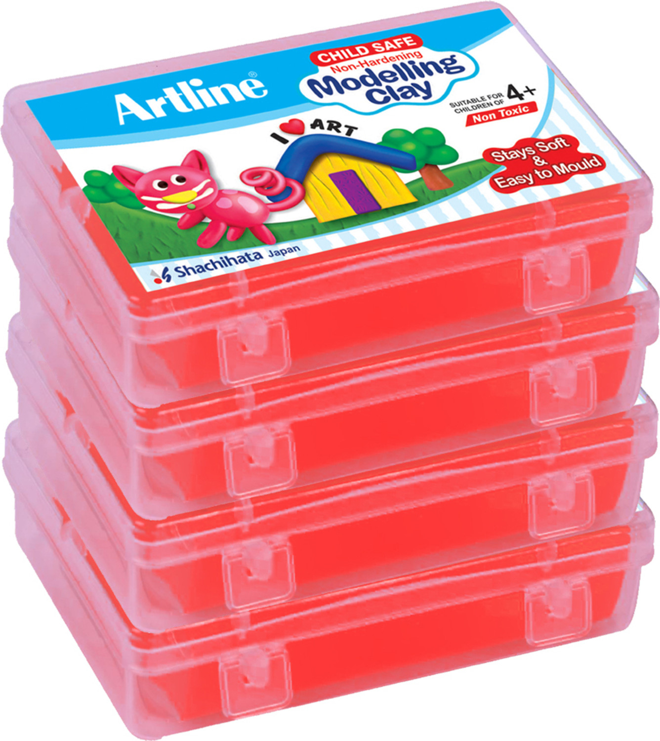 Image of Artline Red Modelling Clay 150GM (4 Containers) | Soft & Easy to Shape for Kids Art Clay